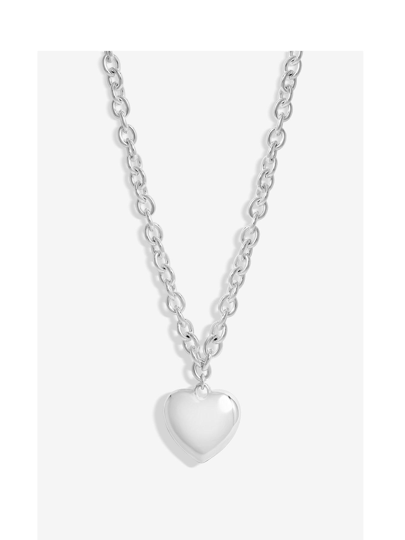 undefined Silver Polished Puffed Heart Double Chain Pendant Necklace