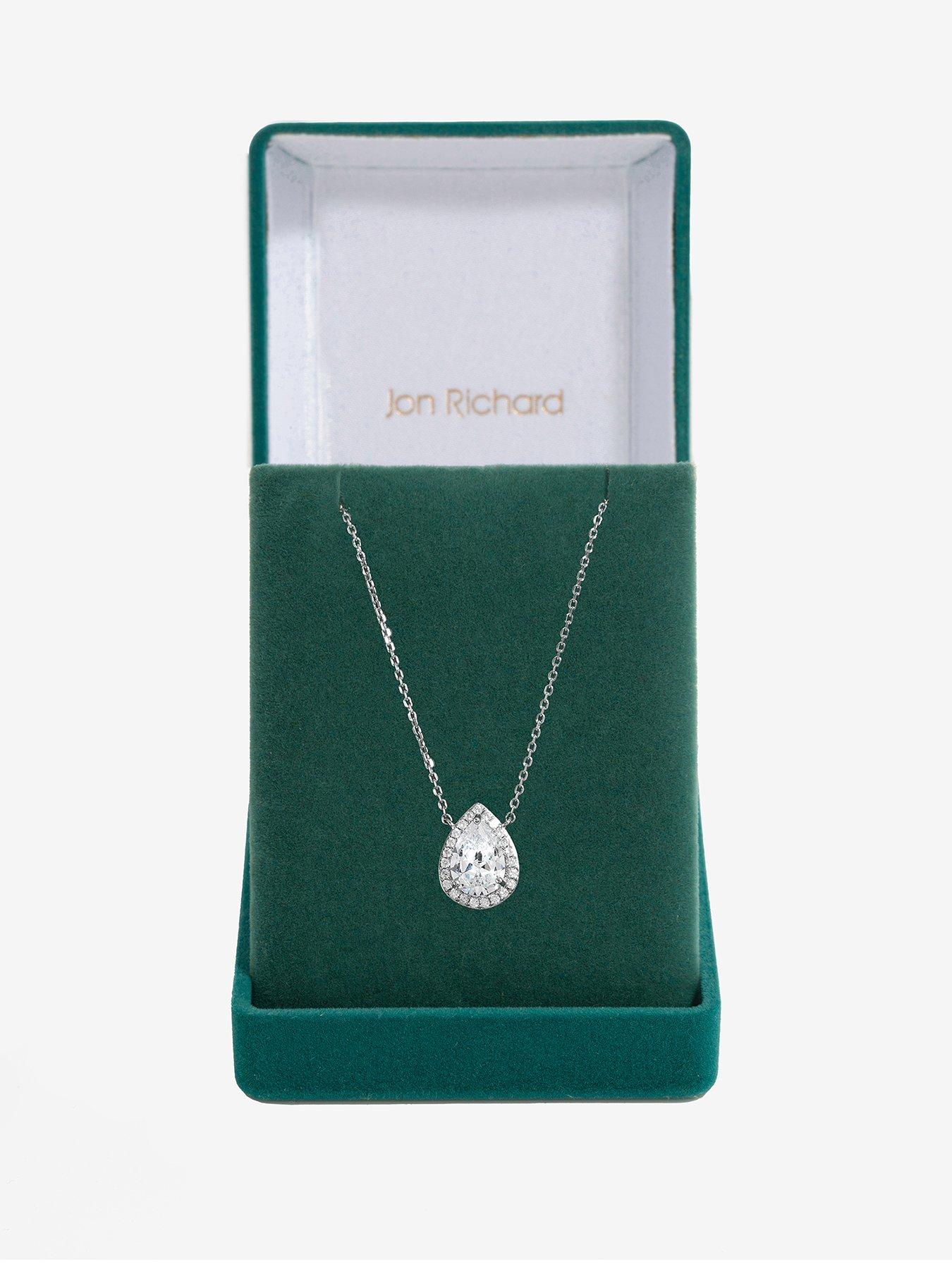 Product photograph of Jon Richard Rhodium Plated Cubic Zirconia Crystal Peardrop Pendant - Gift Boxed from very.co.uk