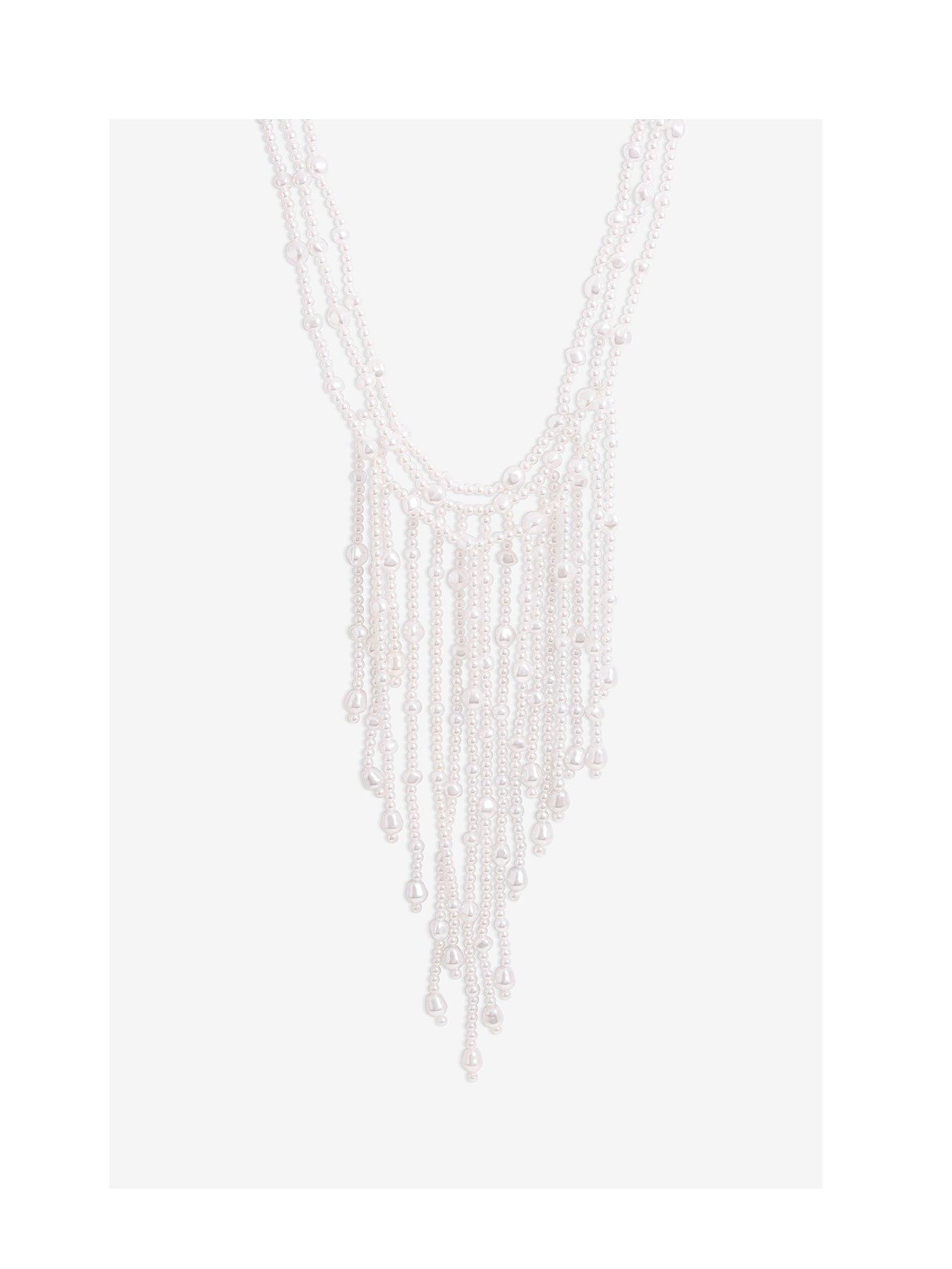 undefined Gold Pearl Cascade Statement Necklace