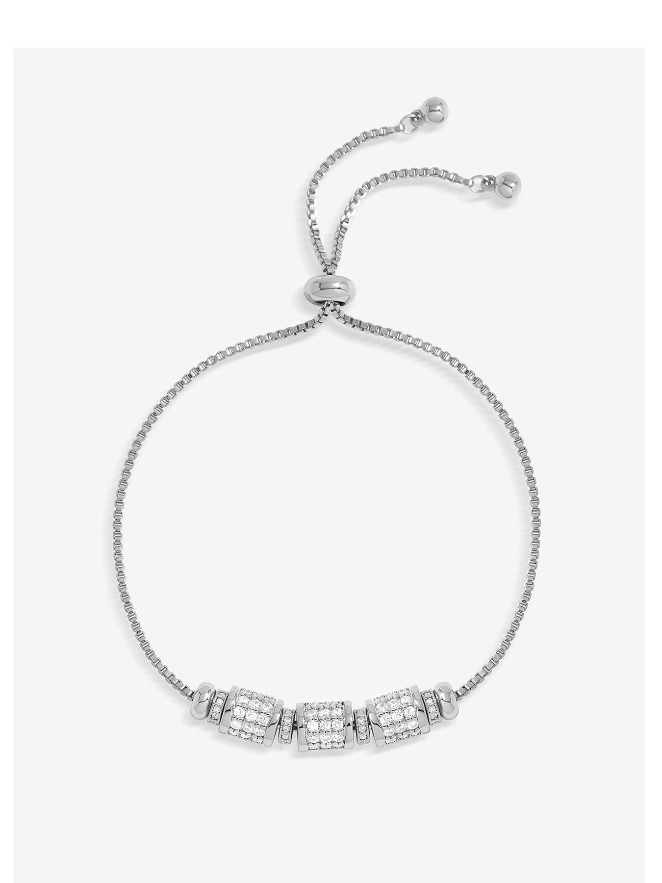 undefined Silver Plated Pave Charm Toggle Bracelet