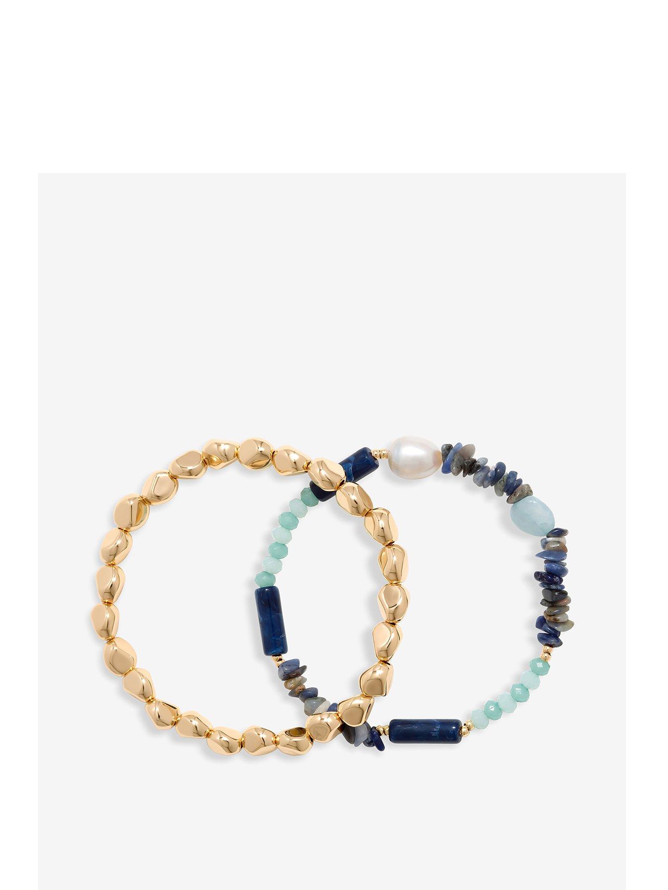 undefined Gold Blue Bead And Molten Disc Layered Bracelets - Pack Of 3