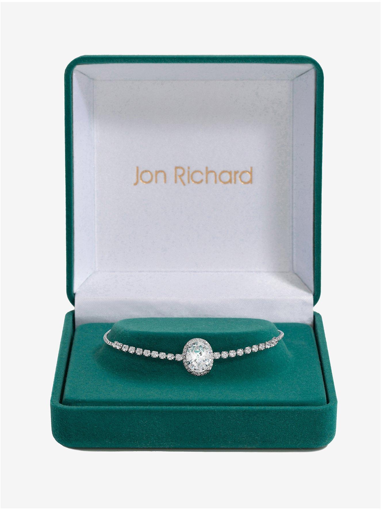 undefined Rhodium Plated Cubic Zirconia Micro Pave Oval Toggle Bracelet - Gift Boxed