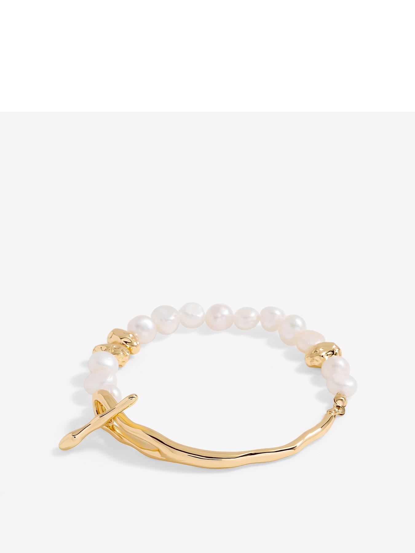 undefined Gold Plated Semi Precious Pearl T Bar Bracelet - Gift Pouch
