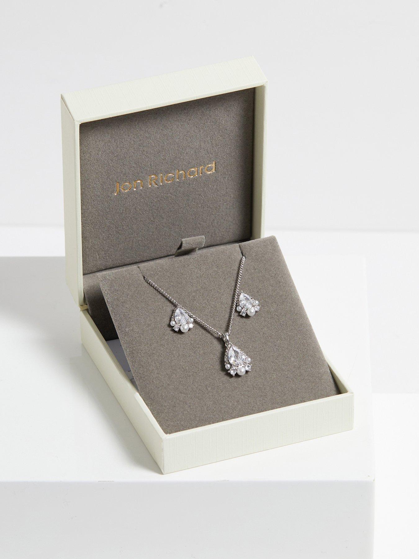 undefined Rhodium Plated Cubic Zirconia Pear Drop And Pearl Set - Gift Boxed