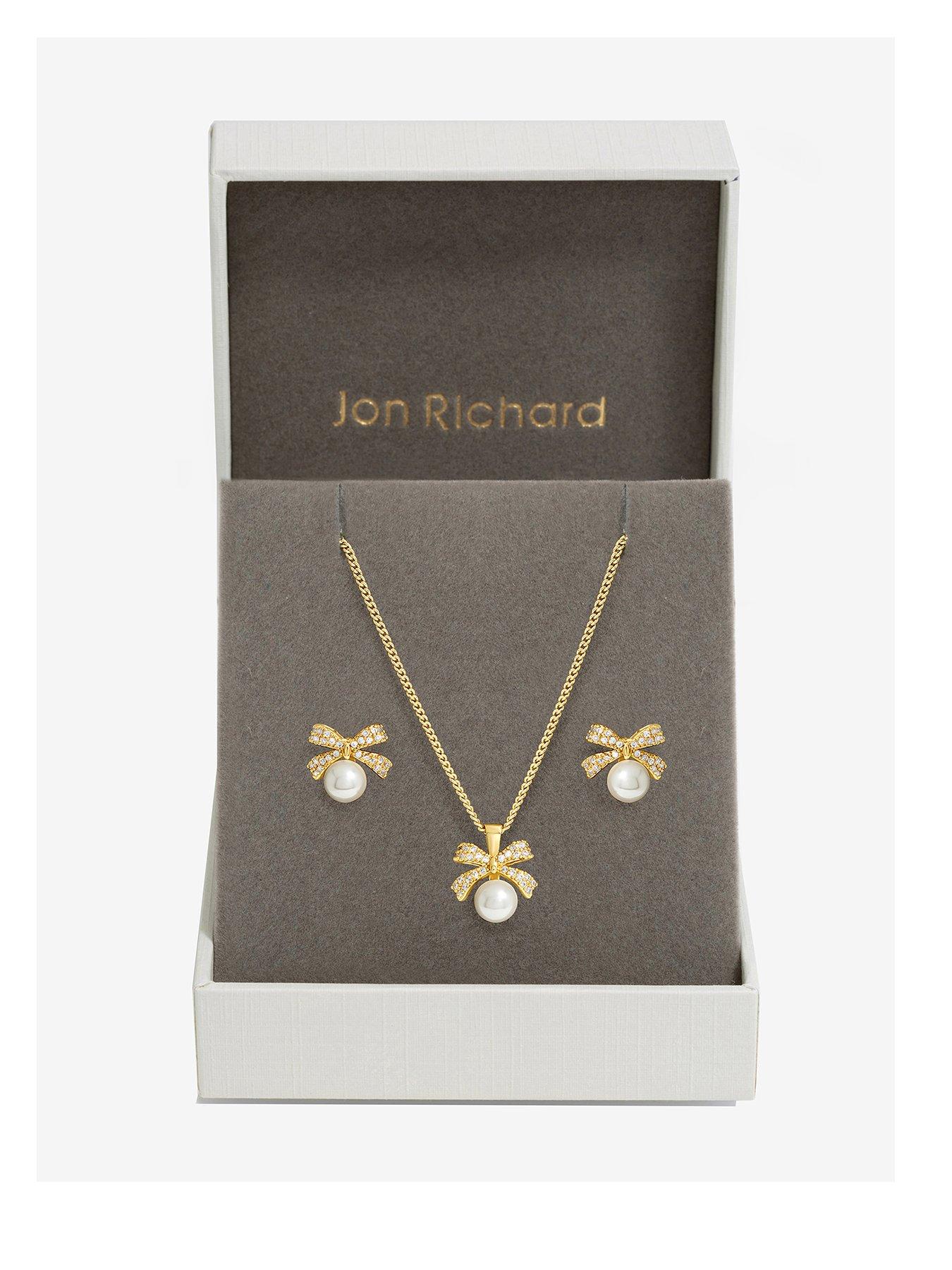 undefined Gold Plated Cubic Zirconia And Pearl Bow Set - Gift Boxed