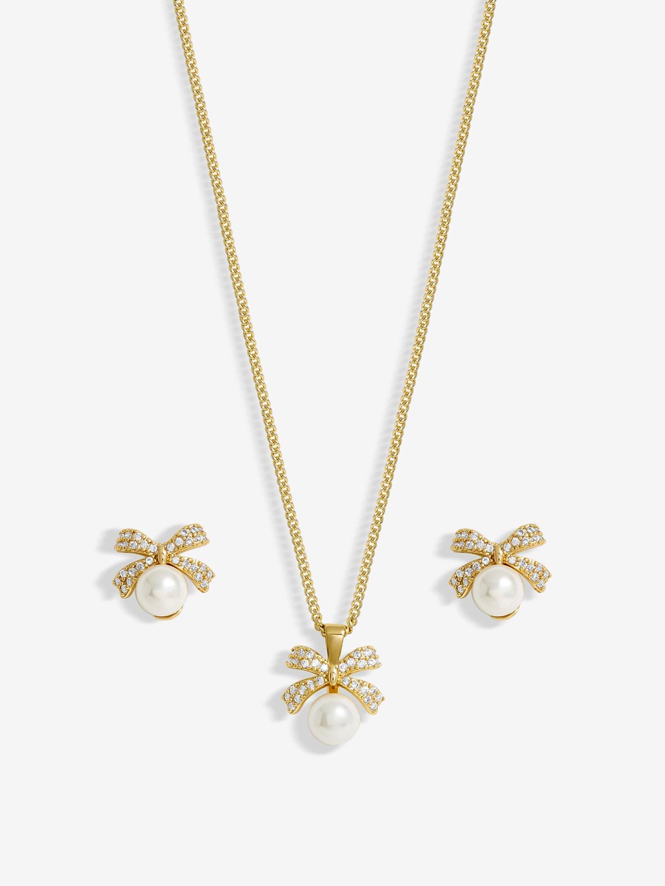 Image 2 of 5 of Jon Richard Gold Plated Cubic Zirconia And Pearl Bow Set - Gift Boxed