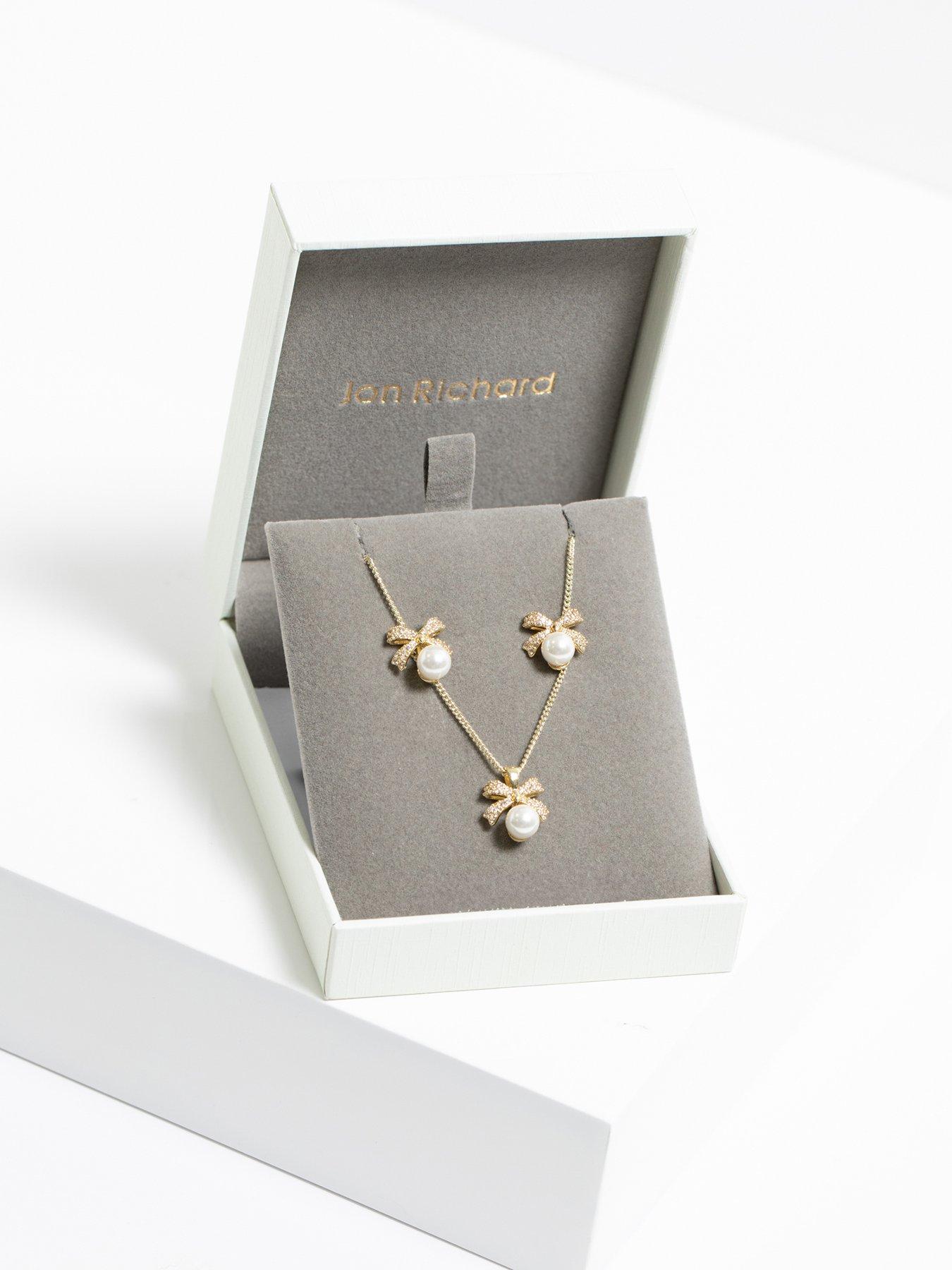 Image 3 of 5 of Jon Richard Gold Plated Cubic Zirconia And Pearl Bow Set - Gift Boxed