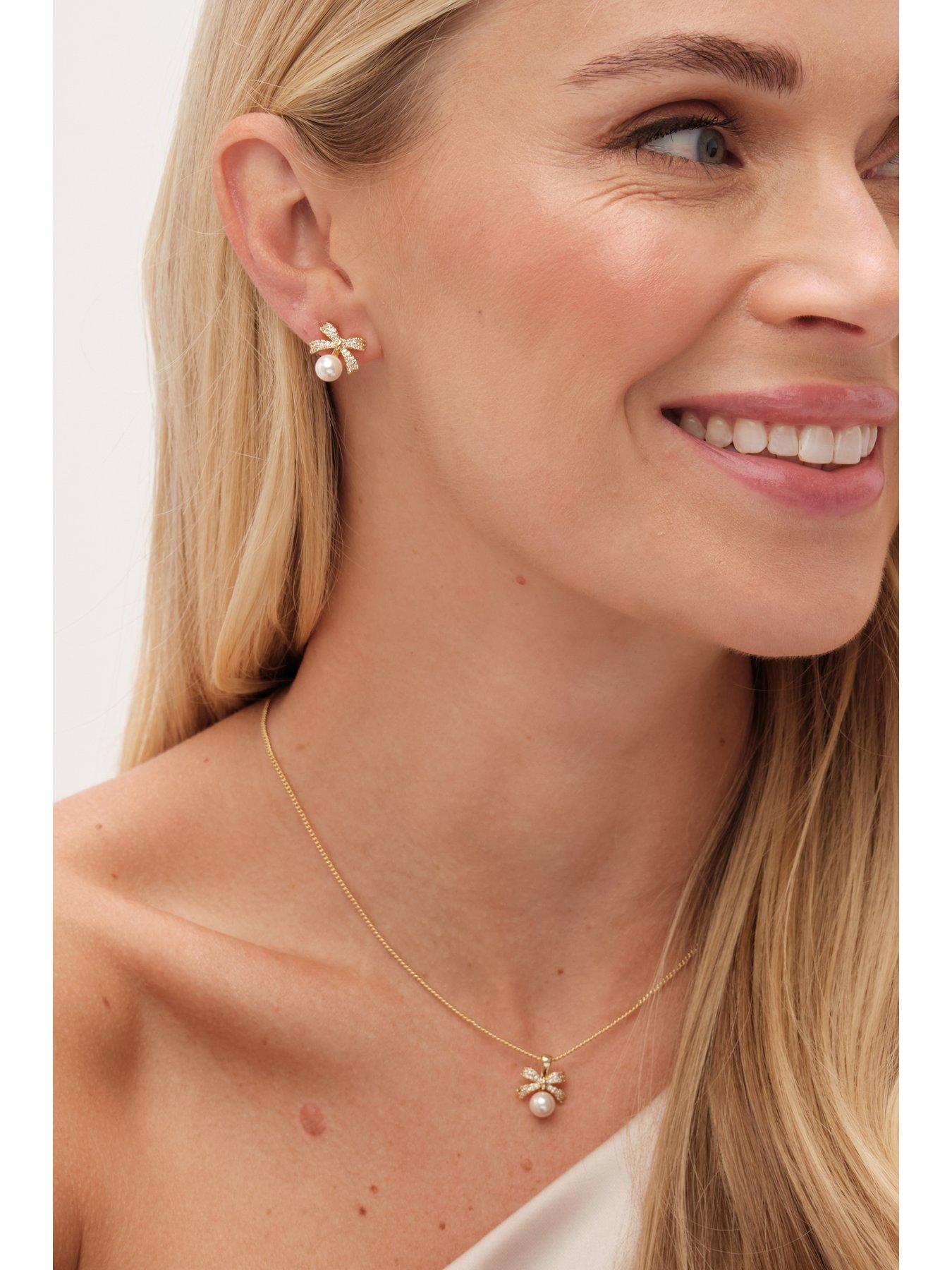 Image 5 of 5 of Jon Richard Gold Plated Cubic Zirconia And Pearl Bow Set - Gift Boxed