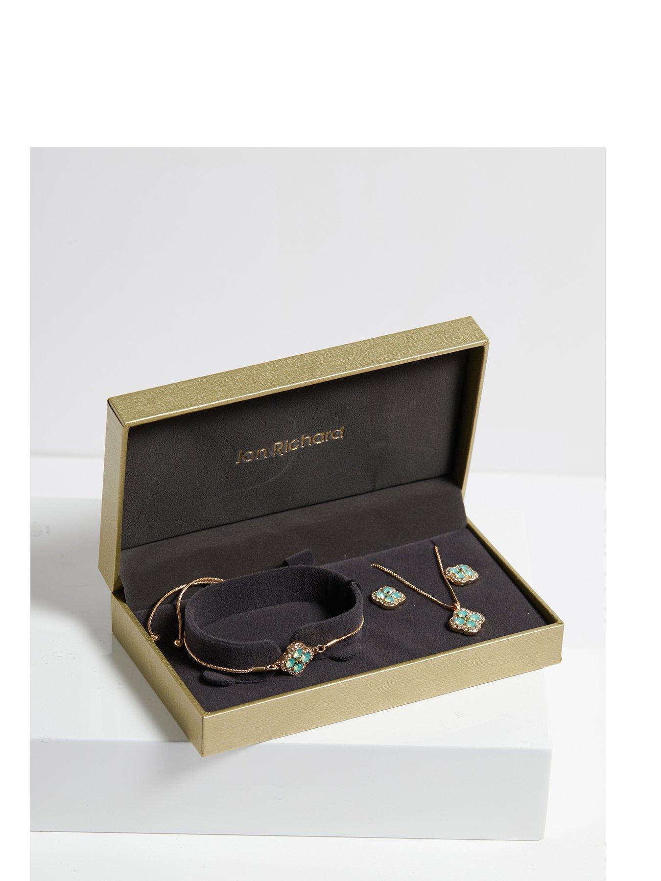 undefined Gold Plated Green Clover Trio Set - Gift Boxed