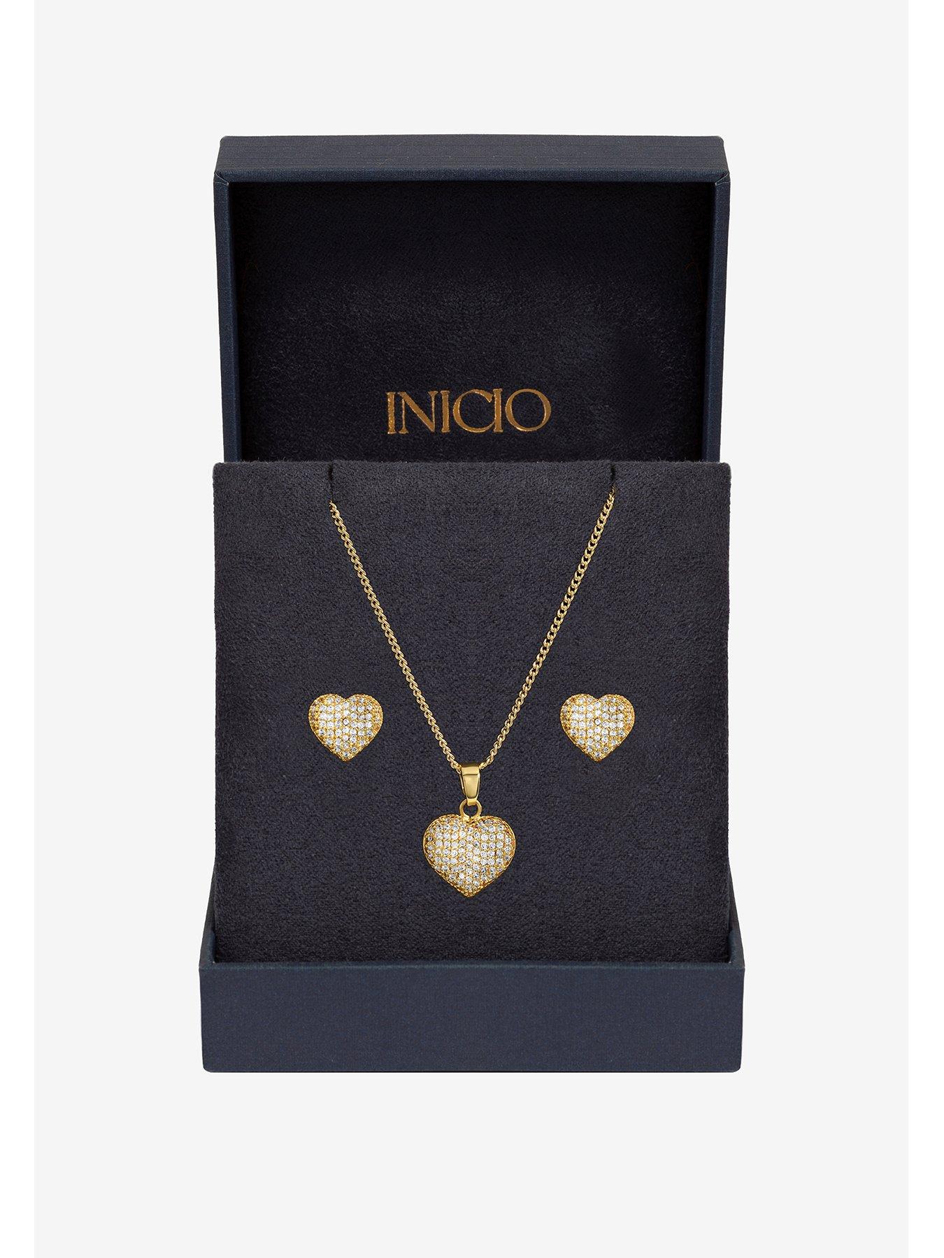 undefined Gold Plated And Pave Heart Set - Gift Boxed
