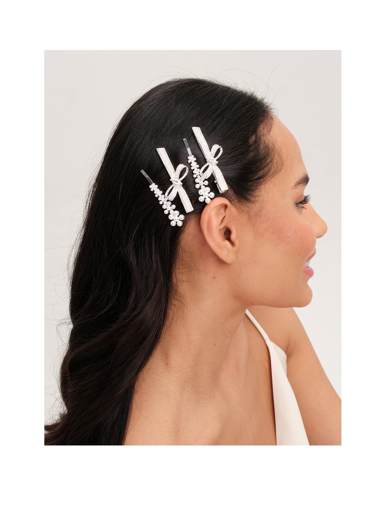 undefined Silver Plated Graduated Pearl Hair Slides - Pack Of 6
