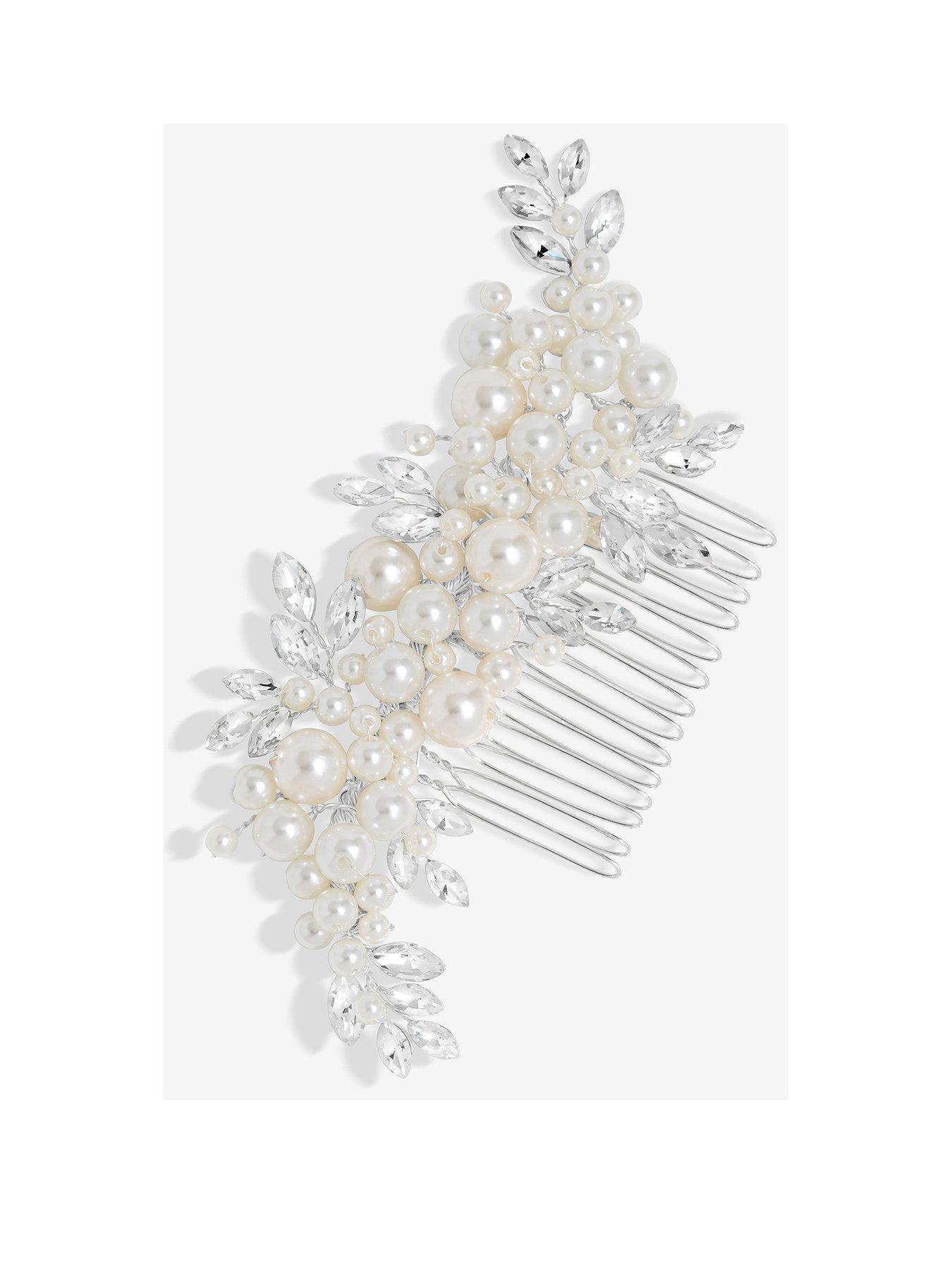 undefined Silver Plated Pearl And Leaf Hair Comb