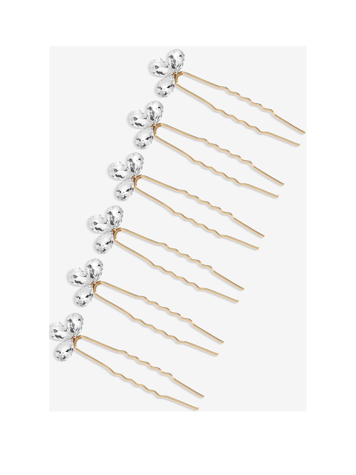 undefined Gold Plated Crystal Leaf Hair Pins
