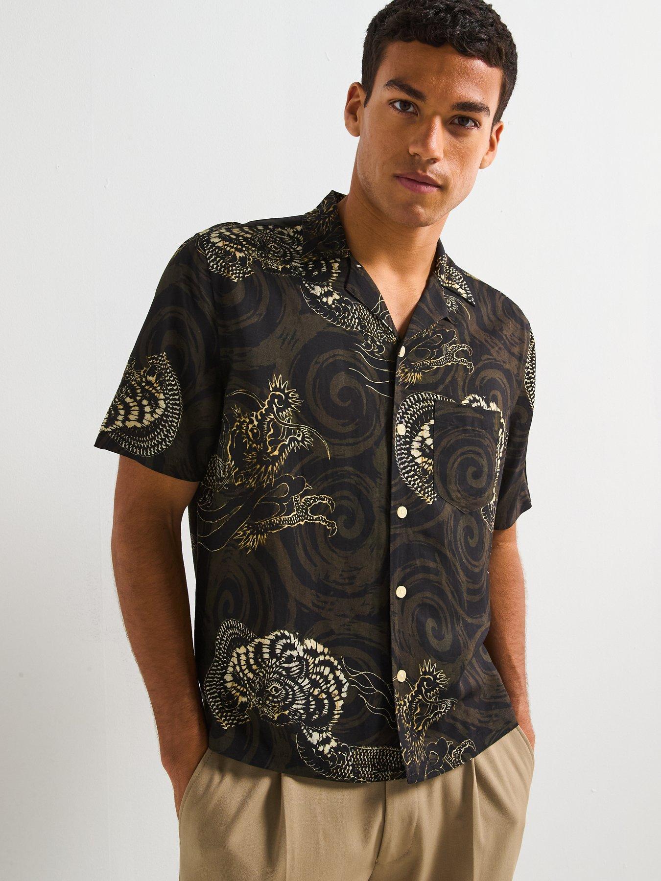 undefined All Saints Sidewinder Short Sleeve Hawaiian Shirt - Kelp Green
