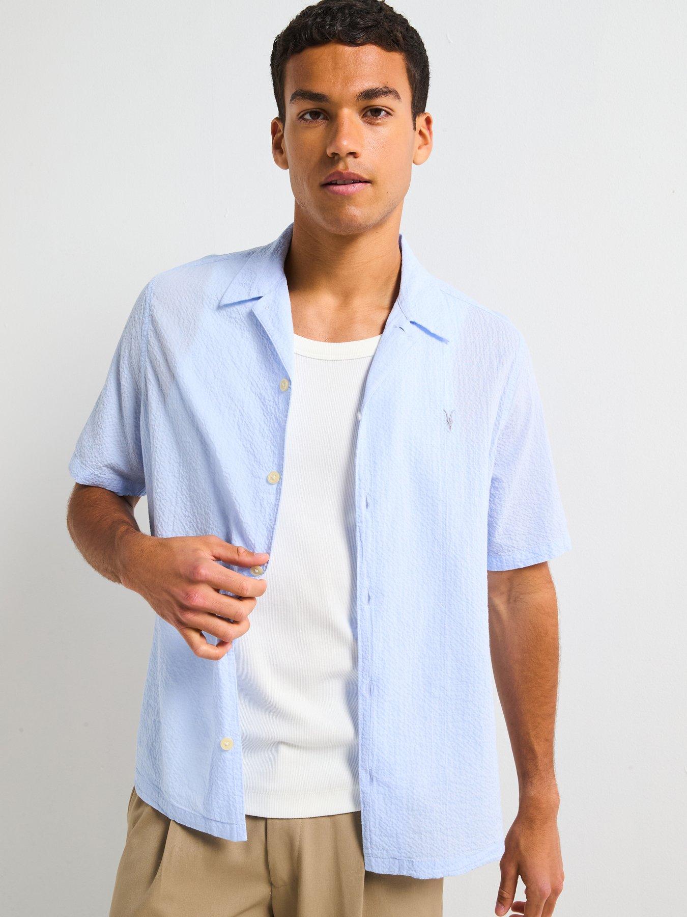 undefined All Saints Valmer Short Sleeve Left Chest Ramskill Casual Shirt - Blue