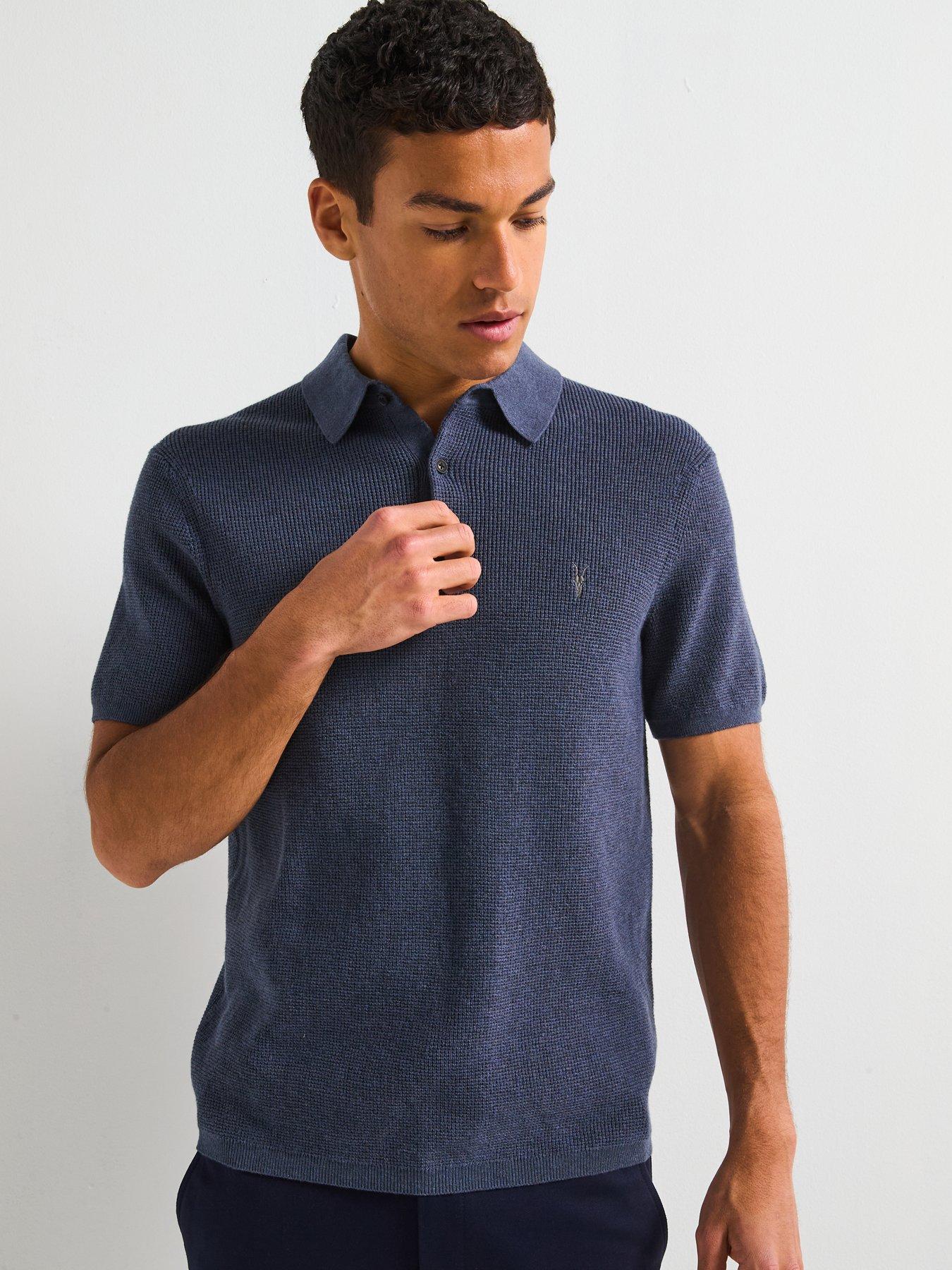 undefined All Saints Aspen Short Sleeve Polo Shirt-navy