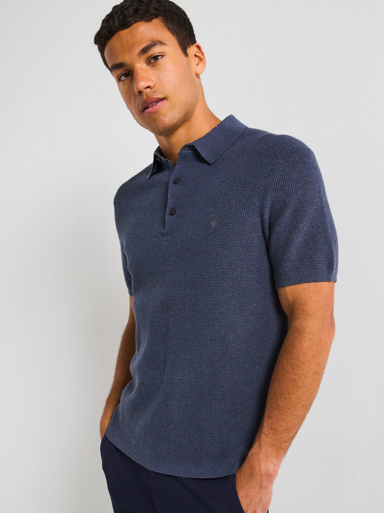 ALL SAINTS NAVY MENS KNITTED POLO JUMPER main image 0