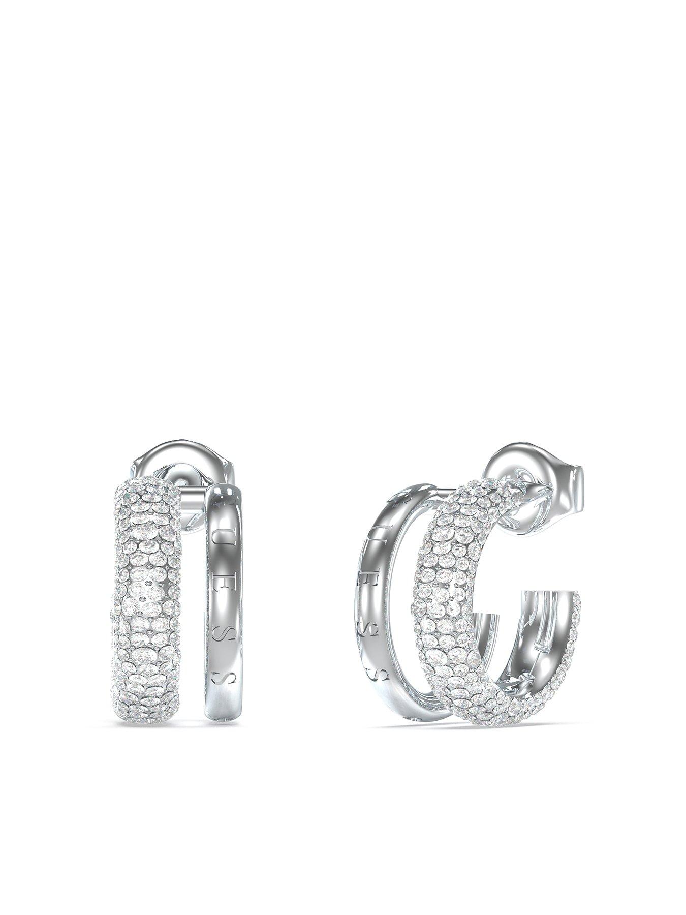 undefined silver tone 15MM JUNGLE CIRCLE PAVE HOOPS