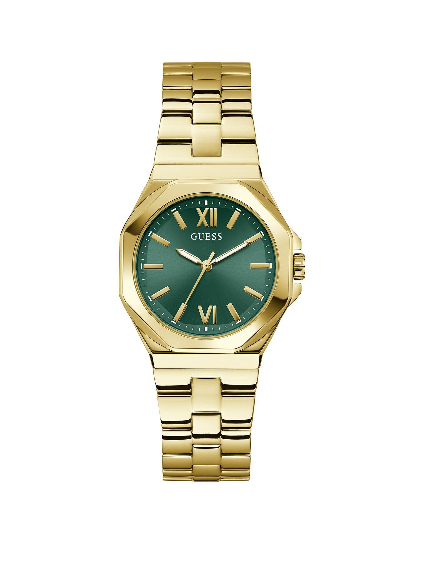 undefined gold tone case, sunray green dial with gold tone bracelet