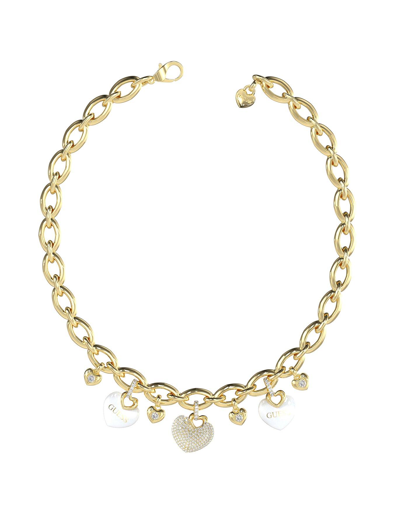 undefined gold tone 18'' HEARTS ENAMEL  &  PAVE NK