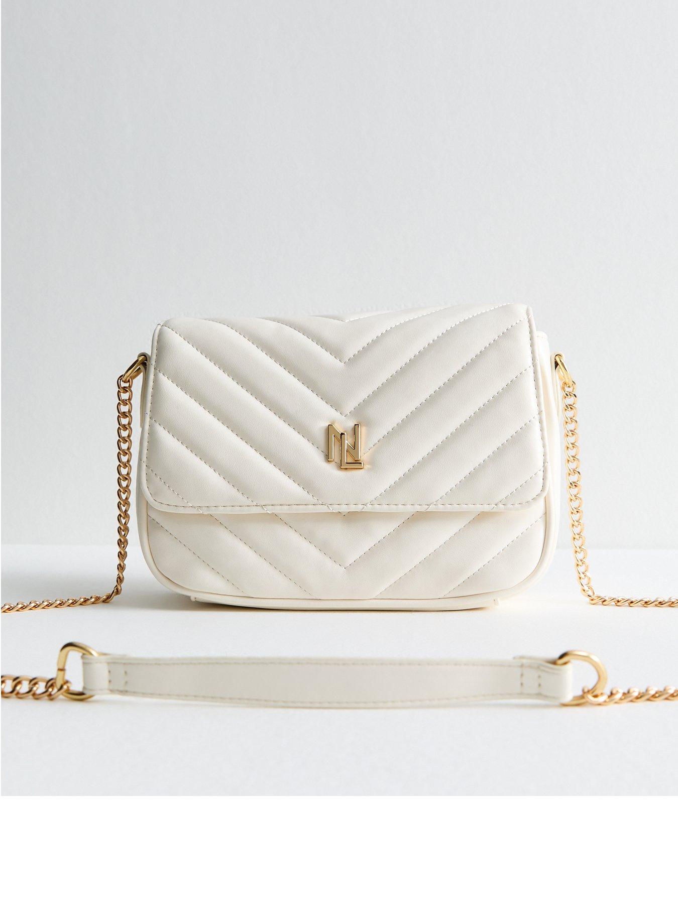 undefined Cream Faux Leather Quilted Crossbody Bag