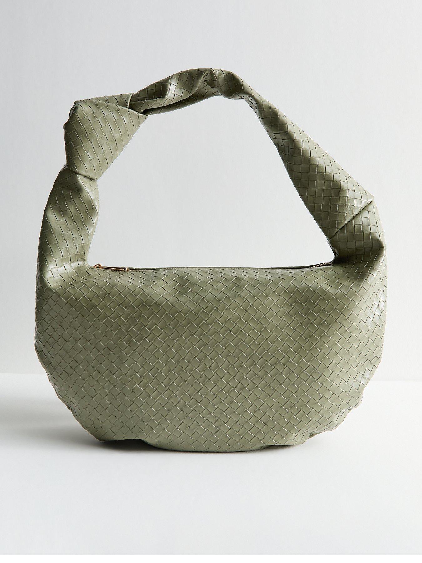 undefined Light Green Faux Leather Woven Look Knotted Shoulder Bag