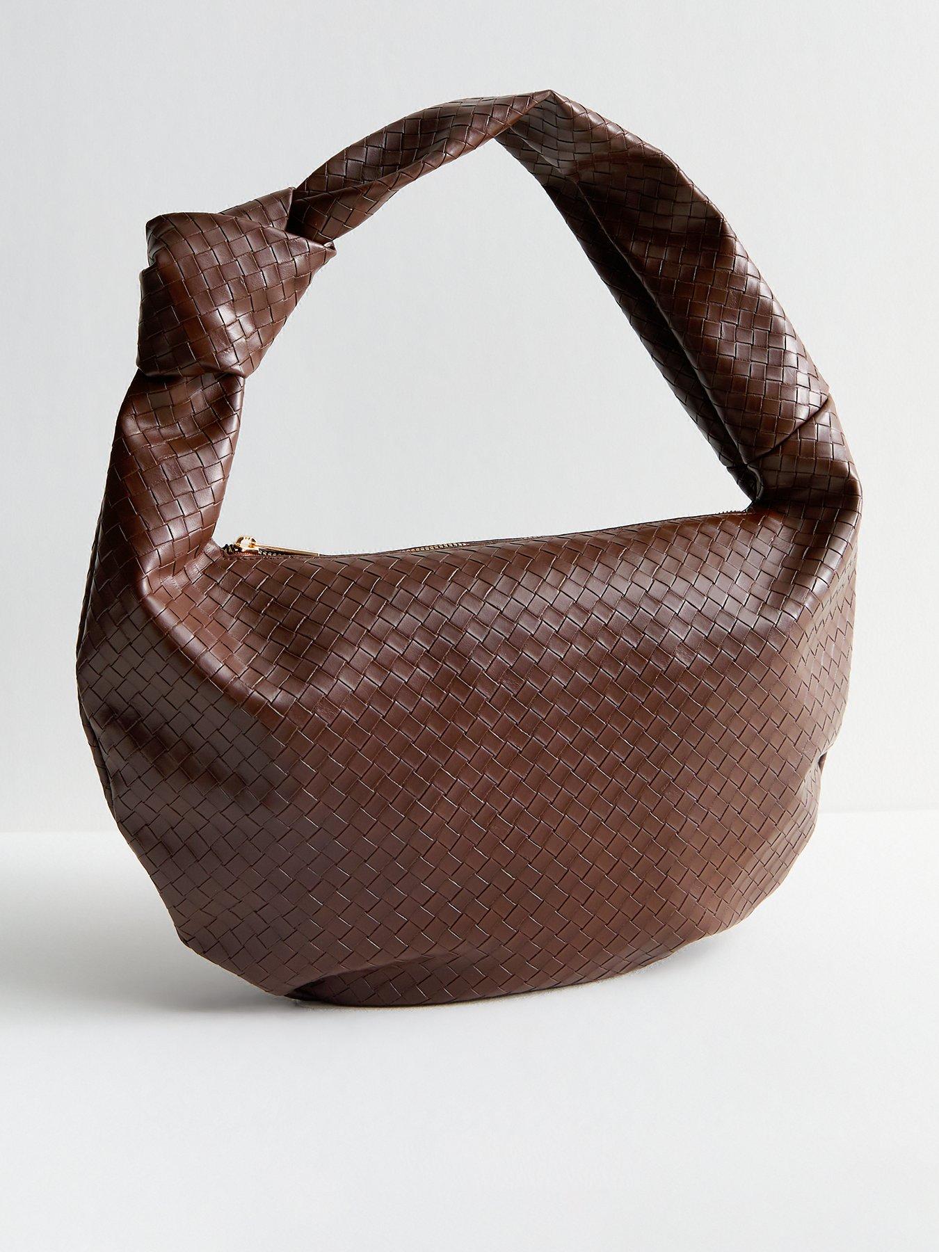 undefined Dark Brown Faux Leather Woven Look Knotted Shoulder Bag