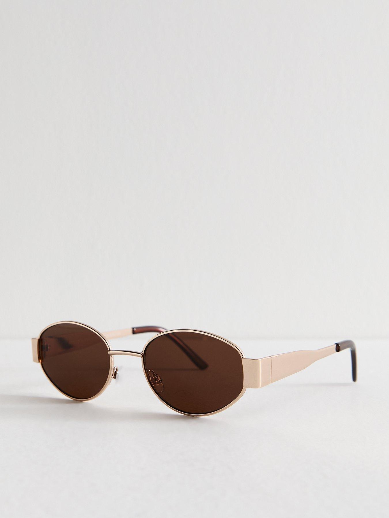 undefined Gold Tone Metal Oval Sunglasses