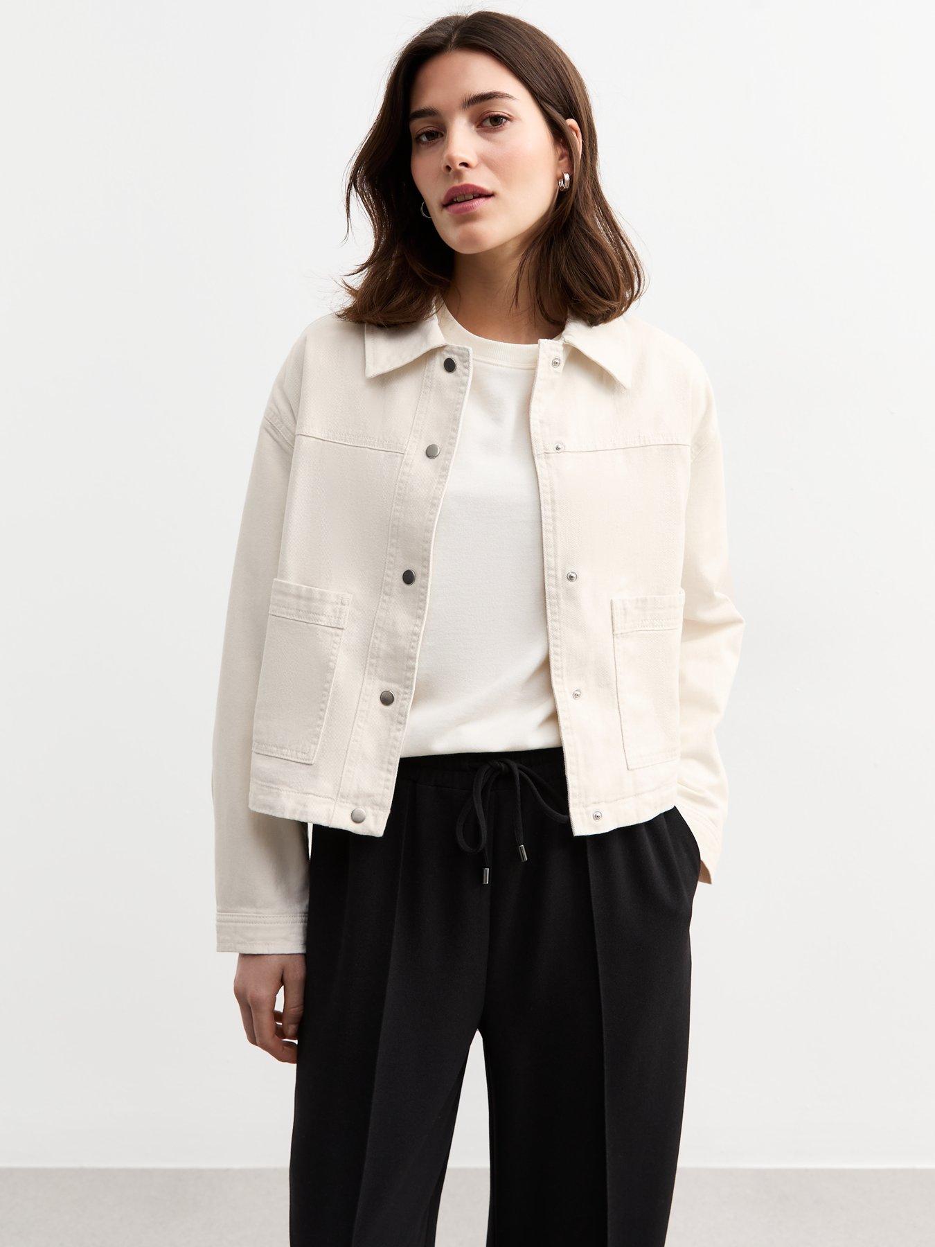 undefined White Cotton Button Up Twill Shacket