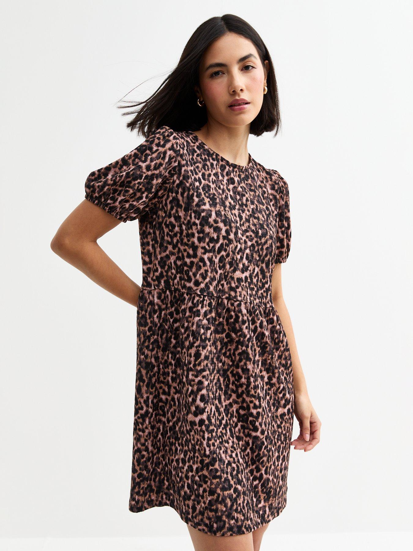 undefined Leopard Print Bow Back Mini Dress - Brown