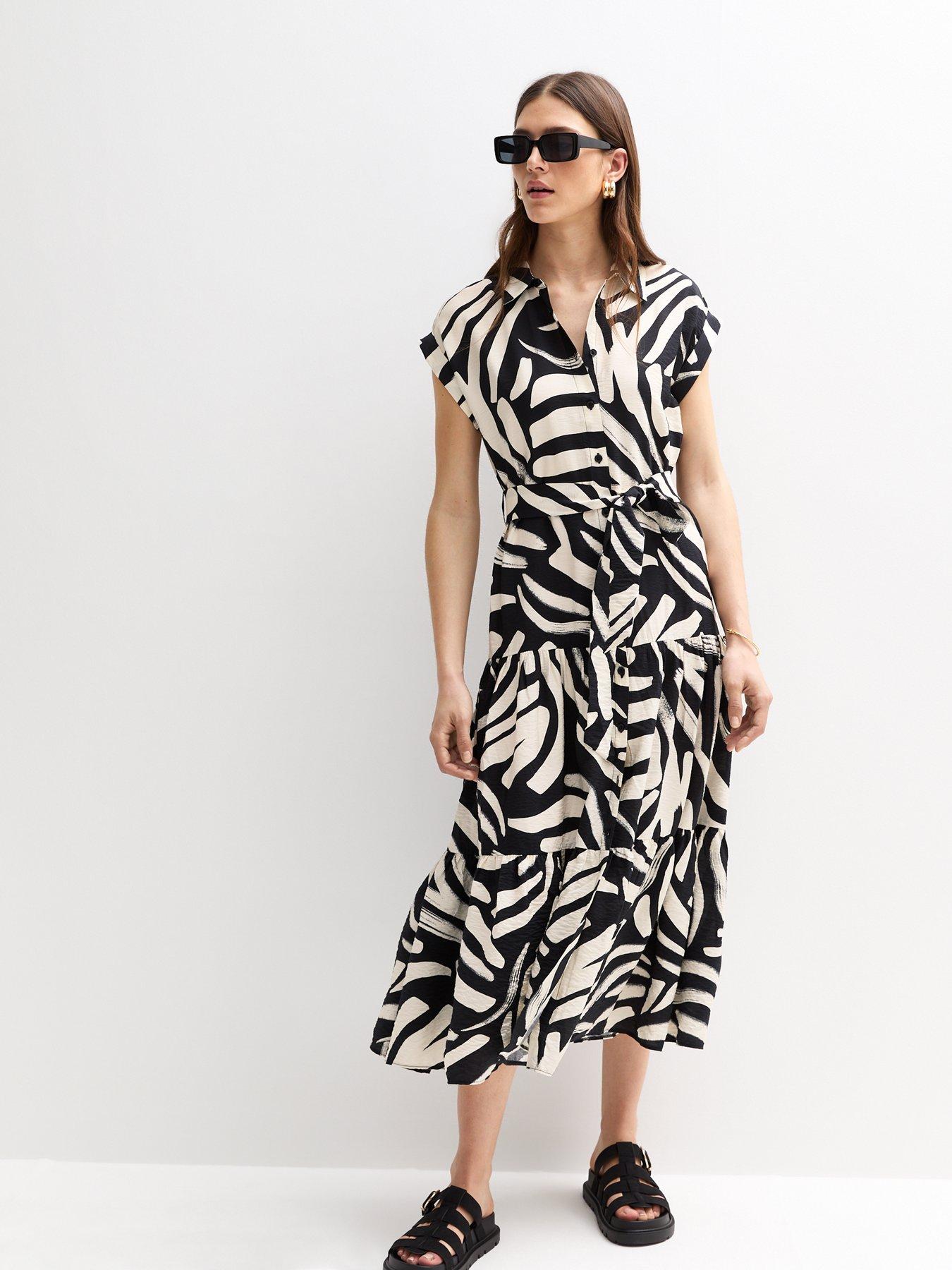 undefined Abstract Print Midi Dress - Black