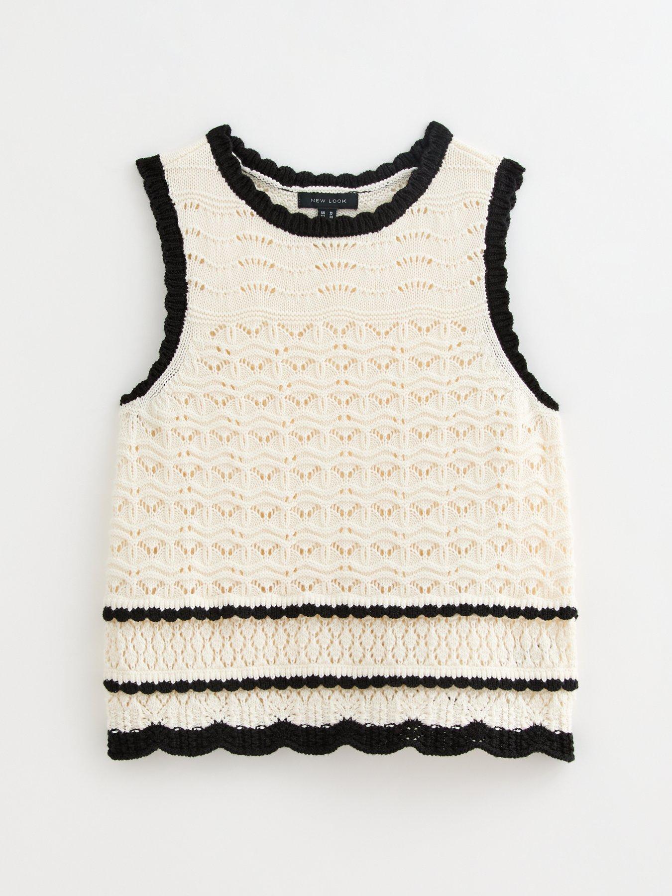 Image 5 of 5 of New Look Cream Open Knit Contrast Trim Vest