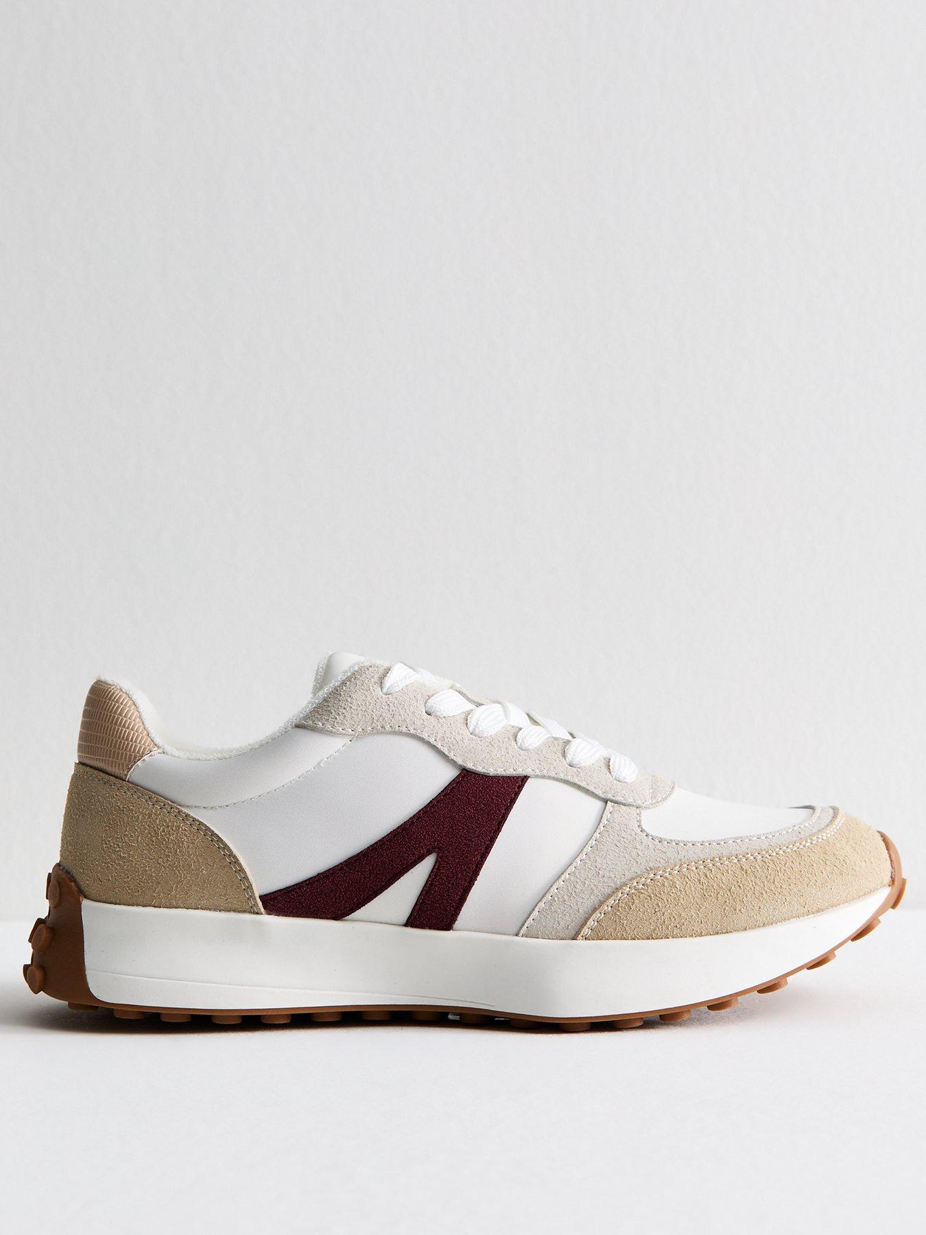 undefined White Brushed Faux Suede Panelled Trainers