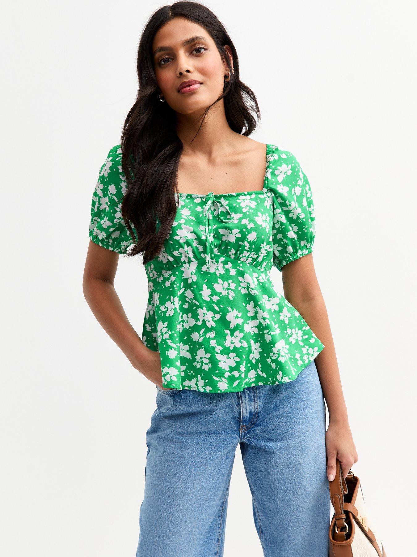 undefined Green Floral Print Peplum Top