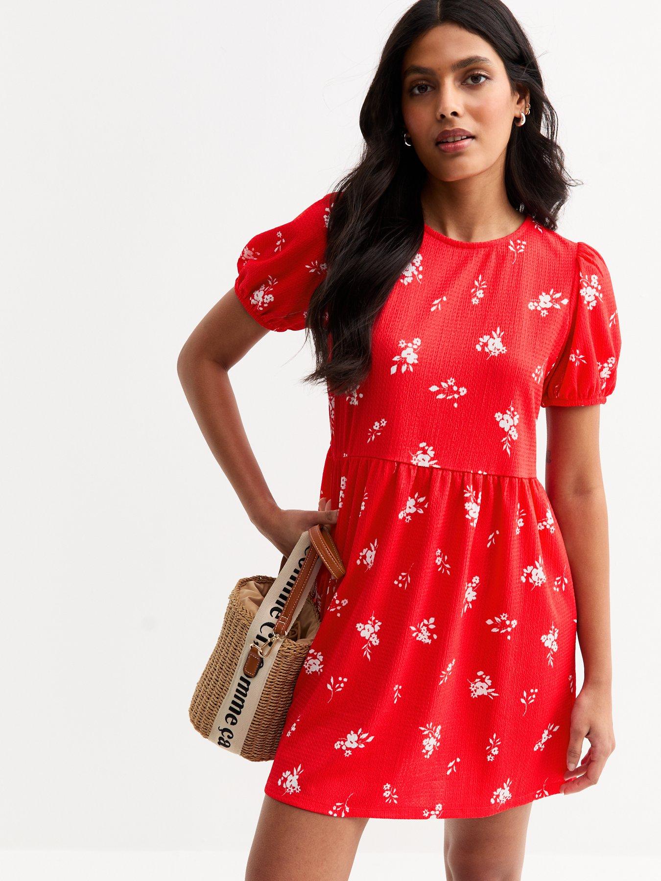 Image of New Look Red Floral Print Tie Back Mini Dress