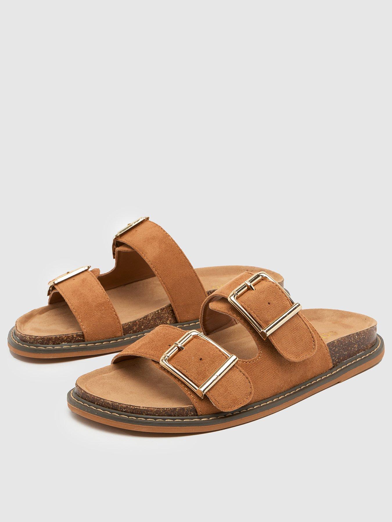 Schuh Tamika Buckle Footbed Sandals Tan Brown Very