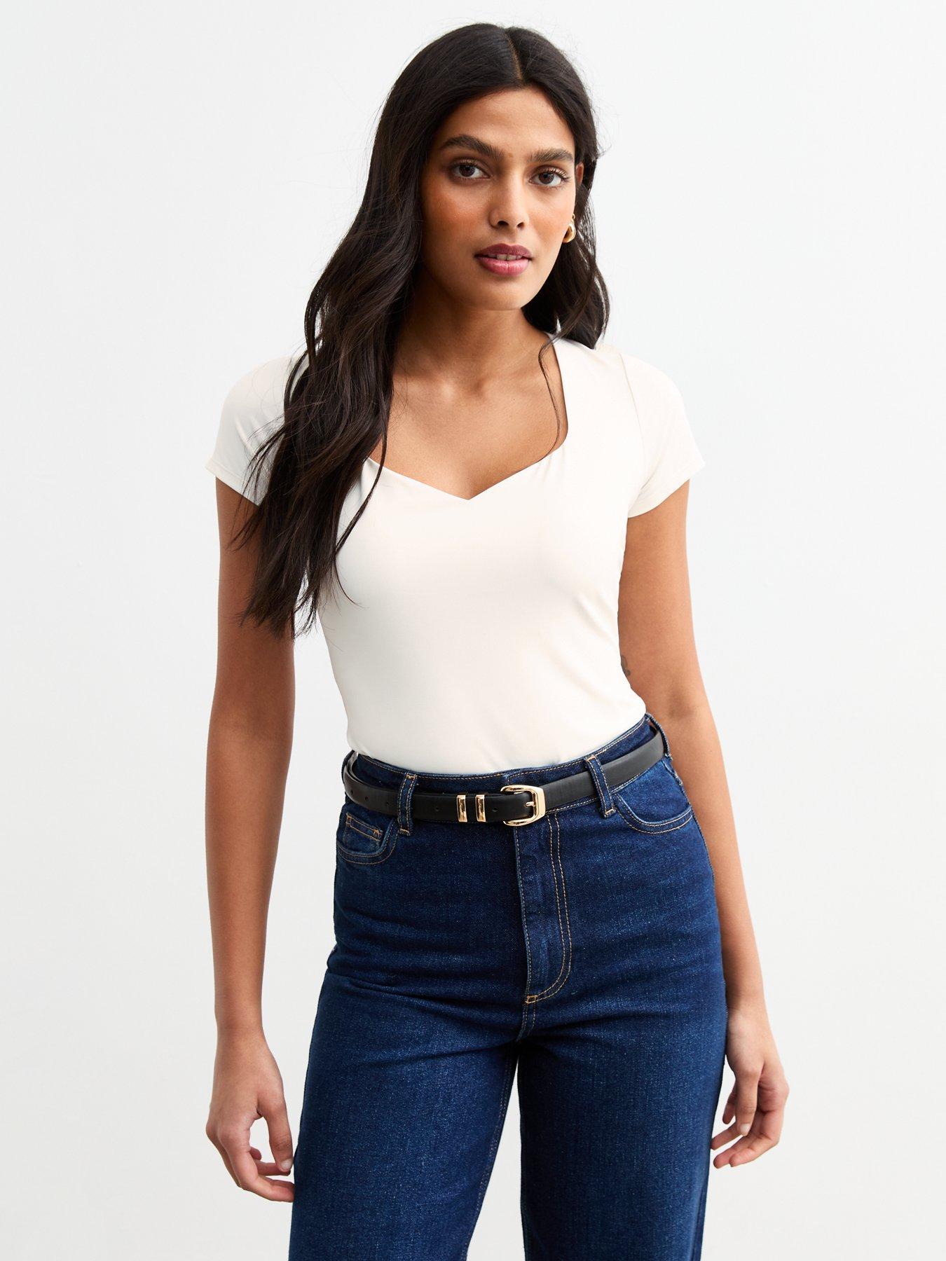 undefined White Sweetheart Neck Jersey Bodysuit