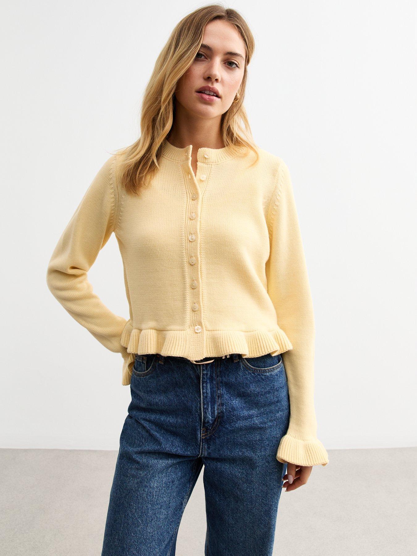 undefined Light Yellow Frill Hem Knitted Cardigan