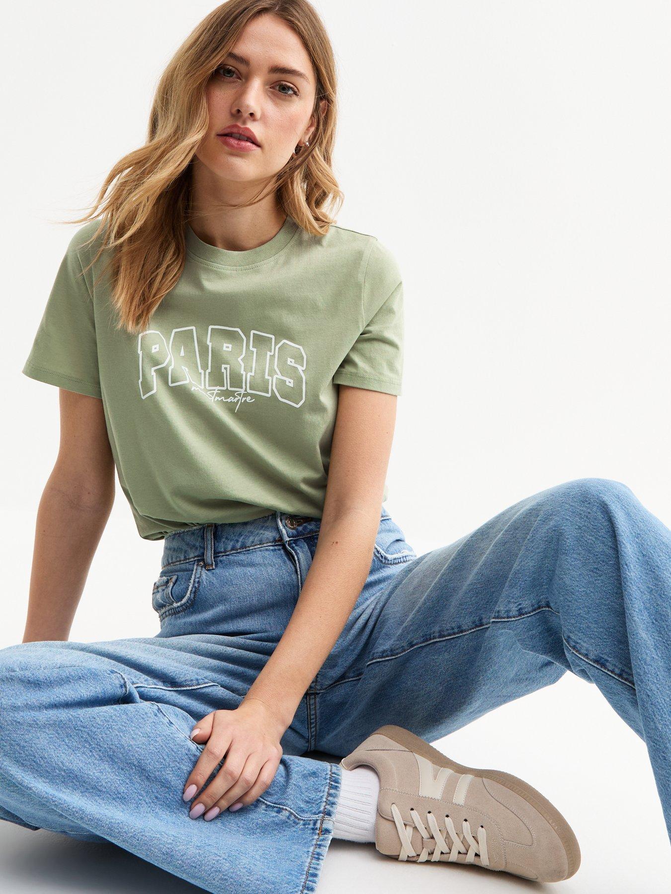 undefined Olive Paris Slogan Print T-shirt