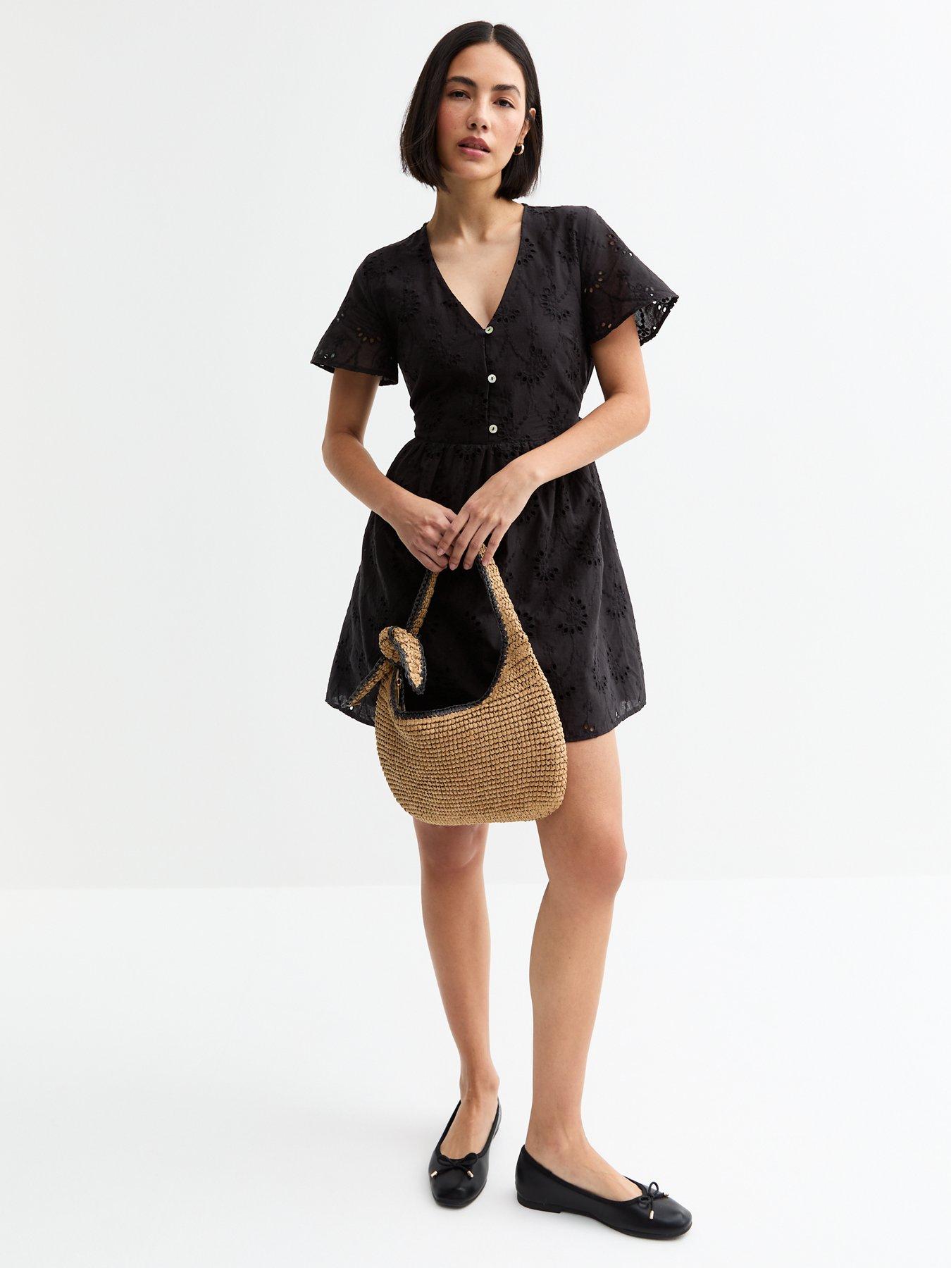 black broderie anglaise mini dress IRO Genna Broderie Anglaise Black Cotton Blend Mini Dress – The Closet New  York main image 1