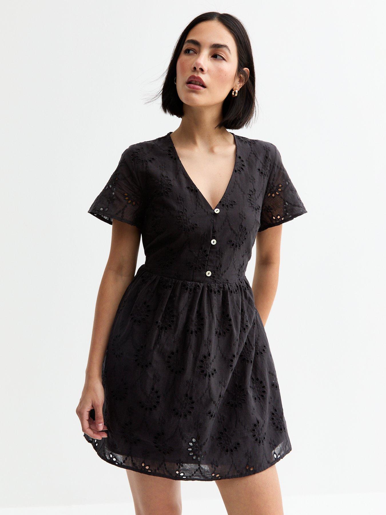 black broderie anglaise mini dress Broderie Scoop Mini Dress - Black