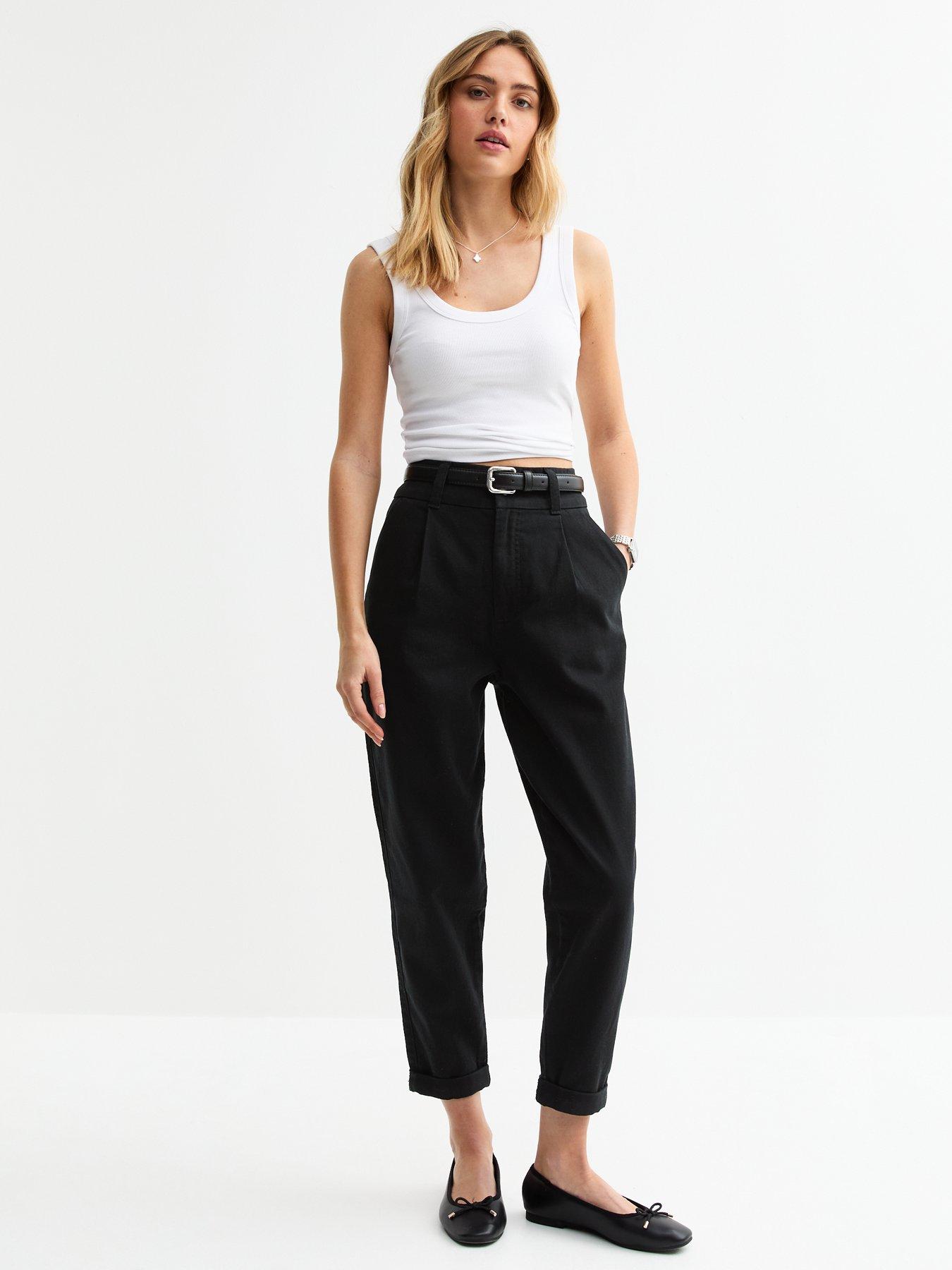 undefined Black Belted Tapered Trousers