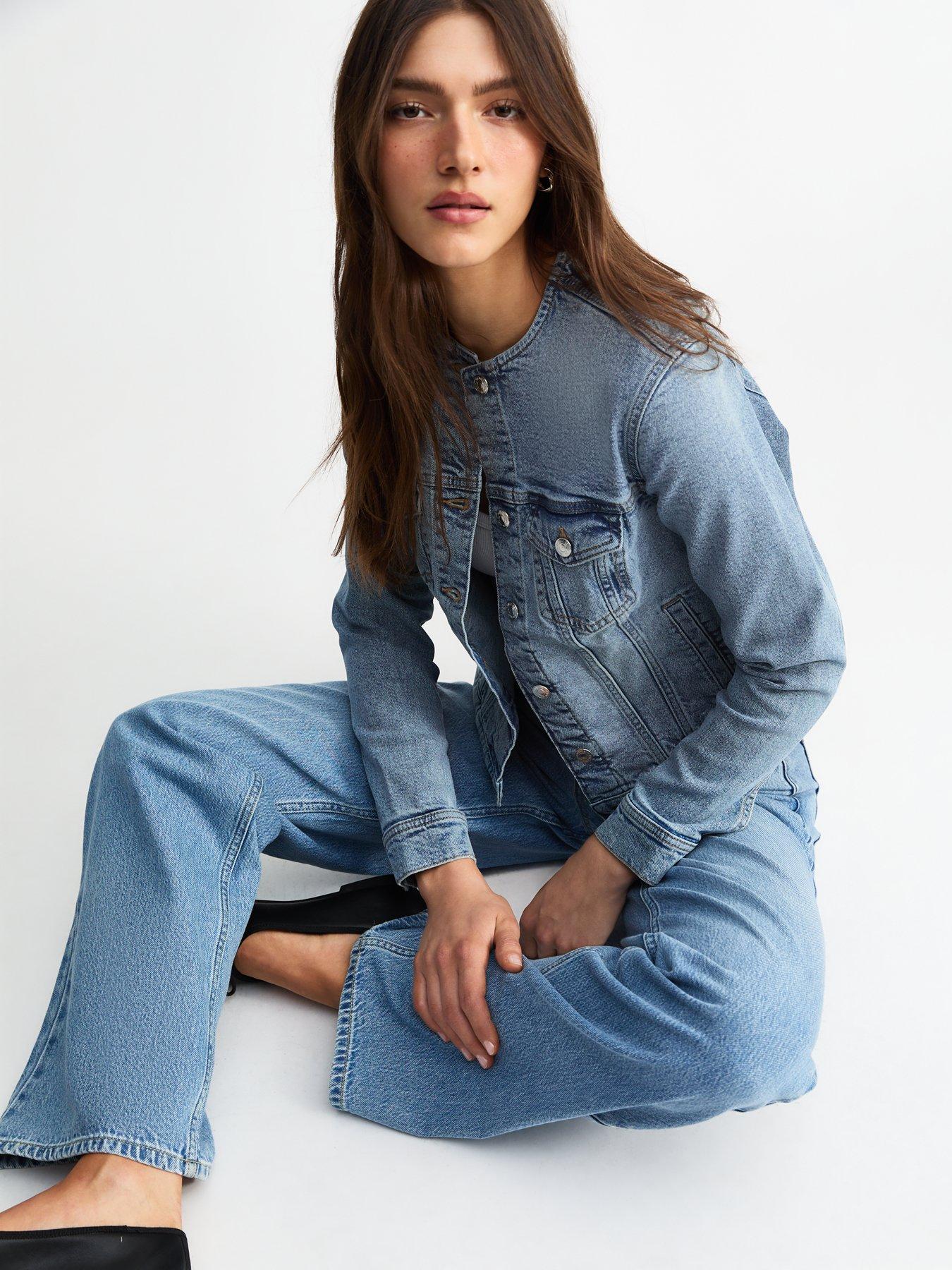 undefined Blue Collarless Denim Jacket