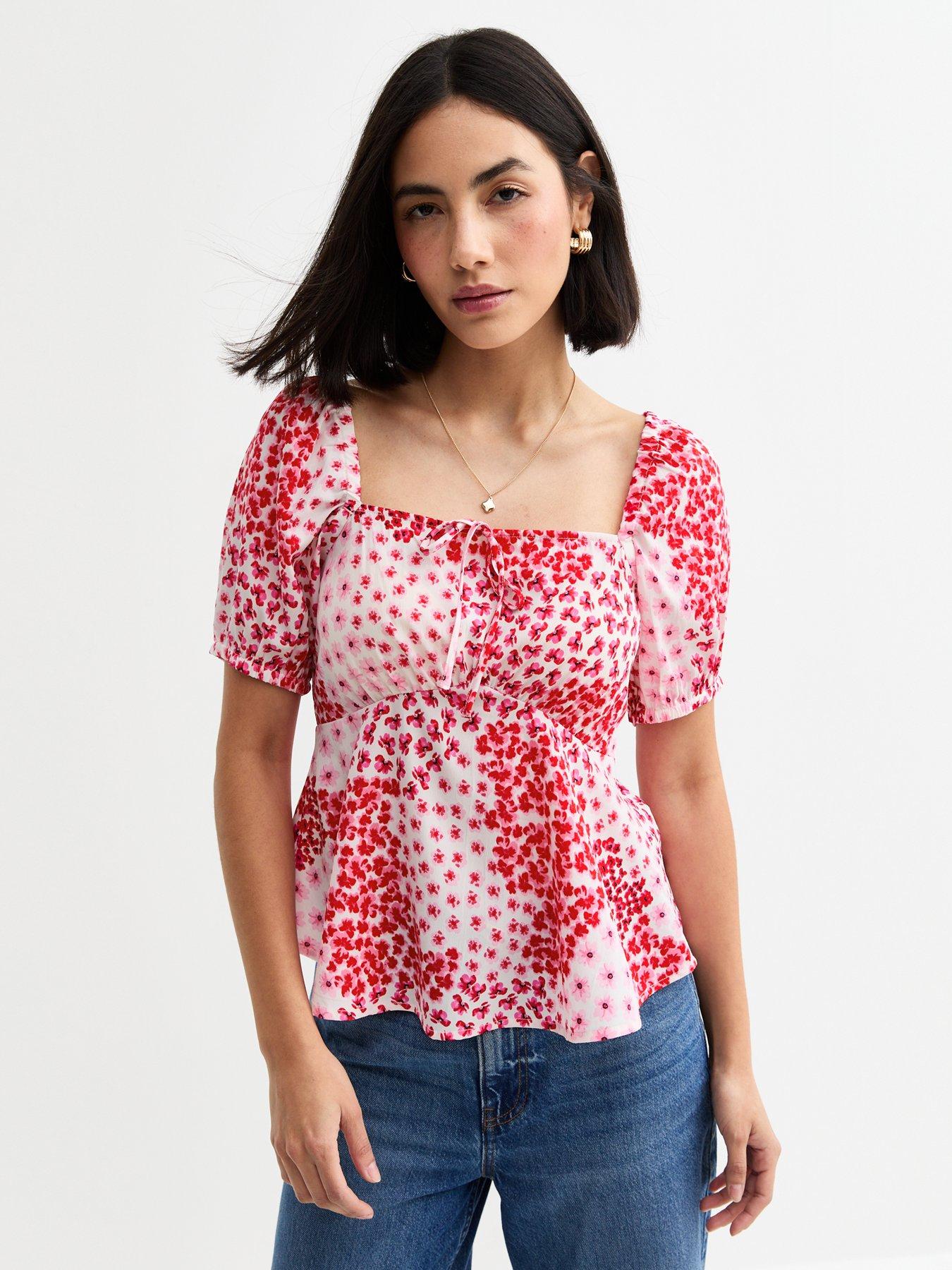 undefined Pink Floral Print Puff Sleeve Top