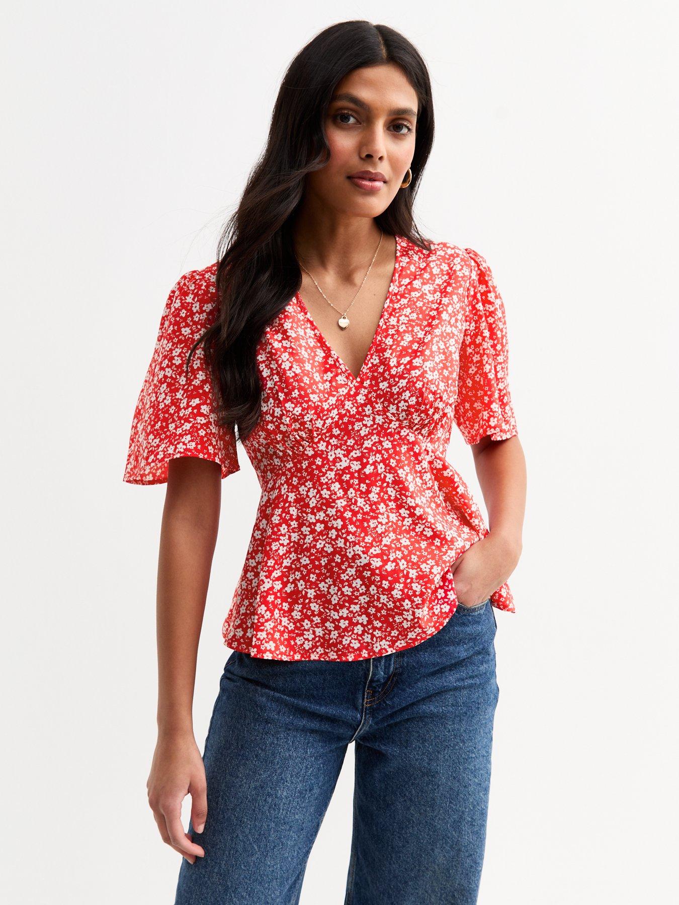 undefined Red Floral Print Top