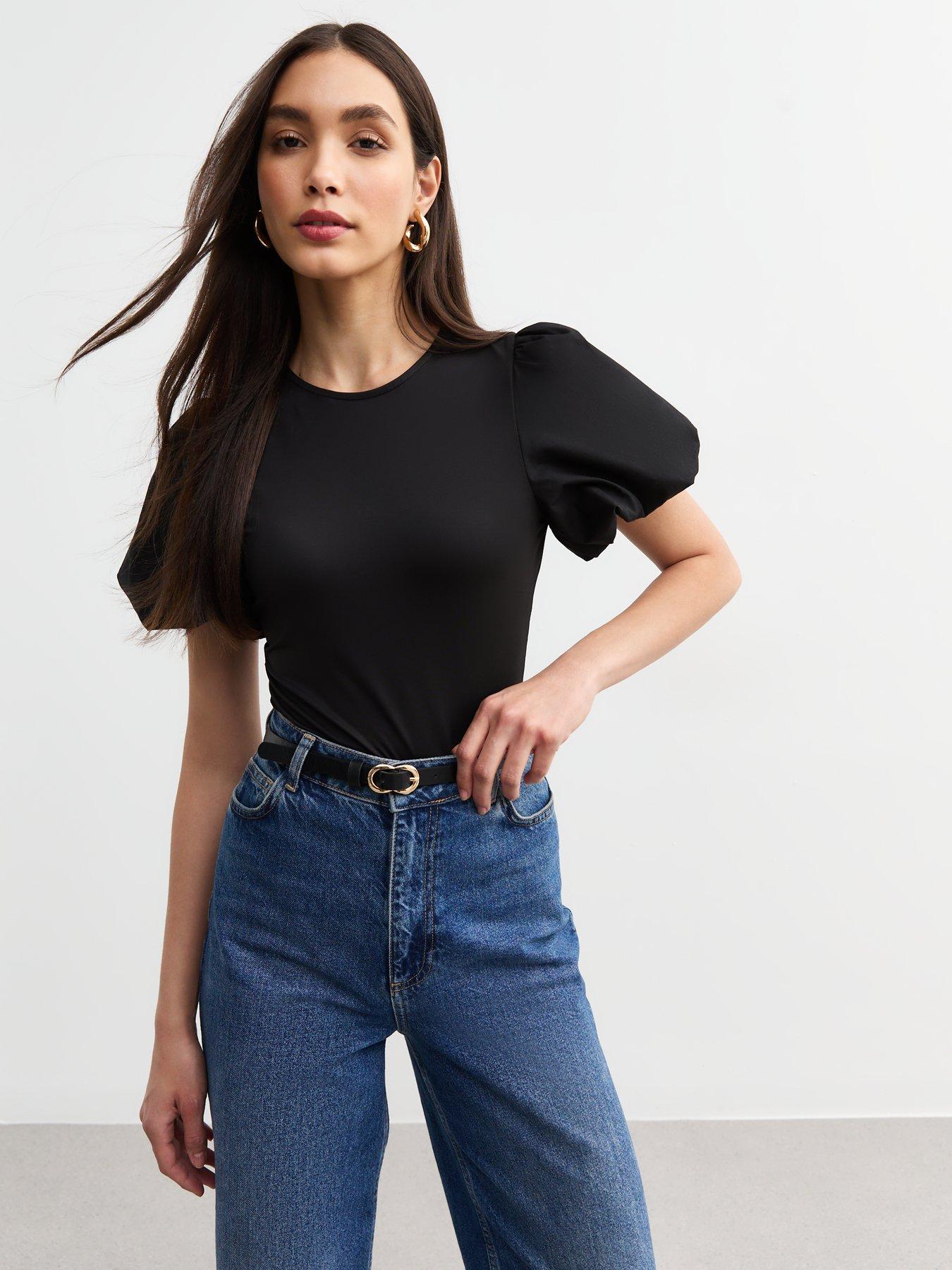 undefined Black Puff Sleeve Bodysuit