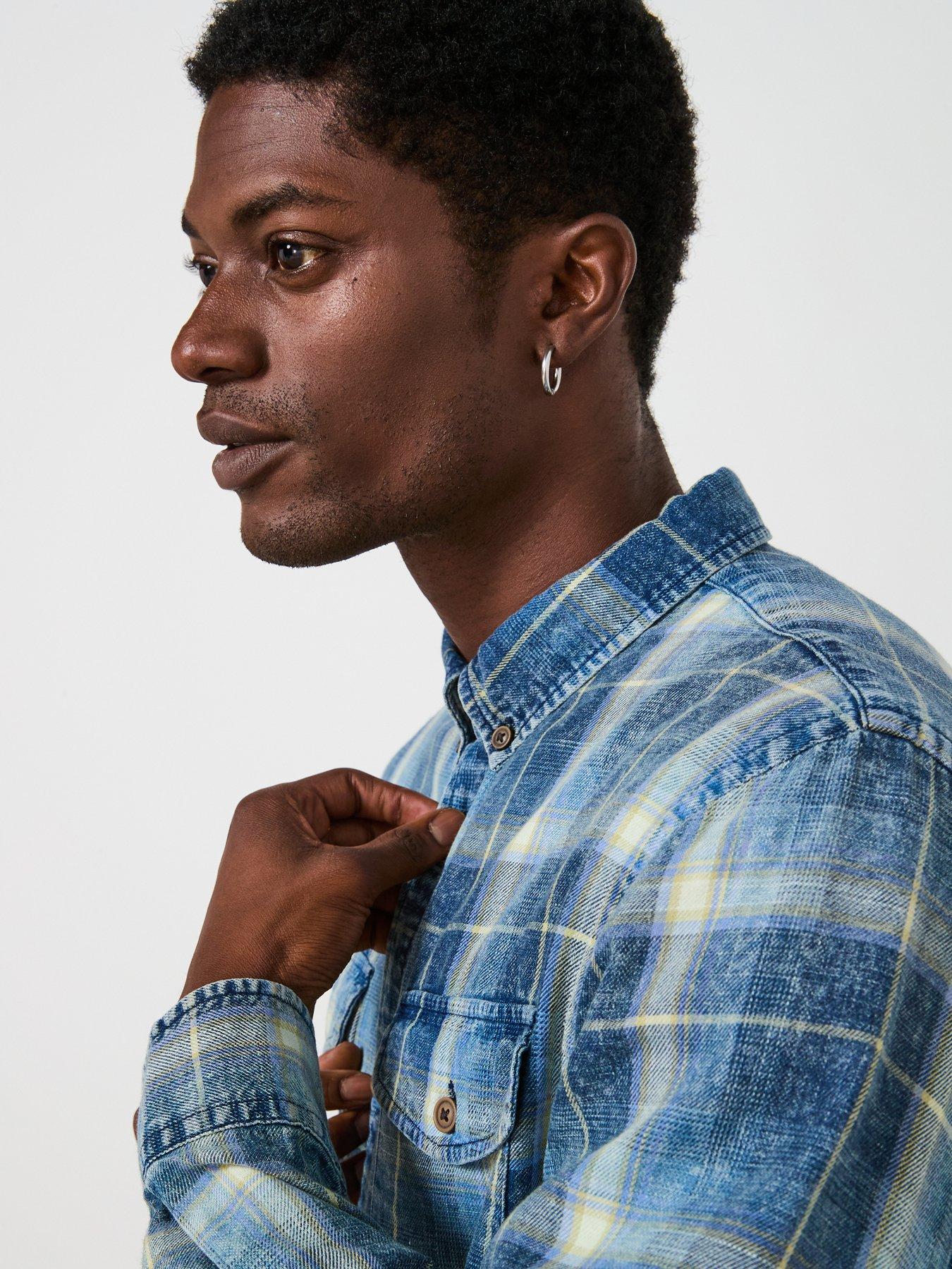 Image 4 of 7 of Very Man Double Pocket Washed Check Shirt - Blue