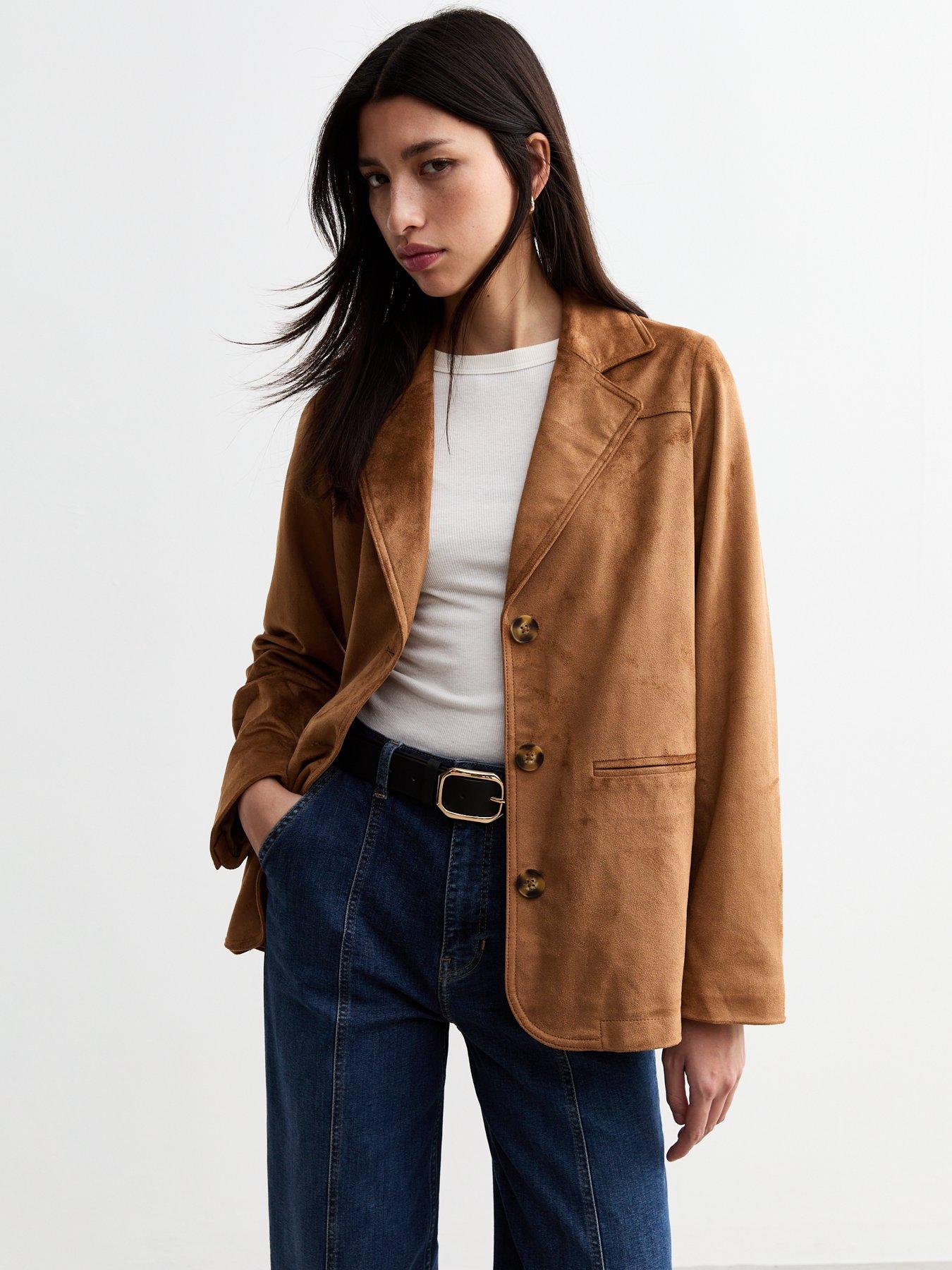 undefined Tan Faux Suede Button Up Jacket