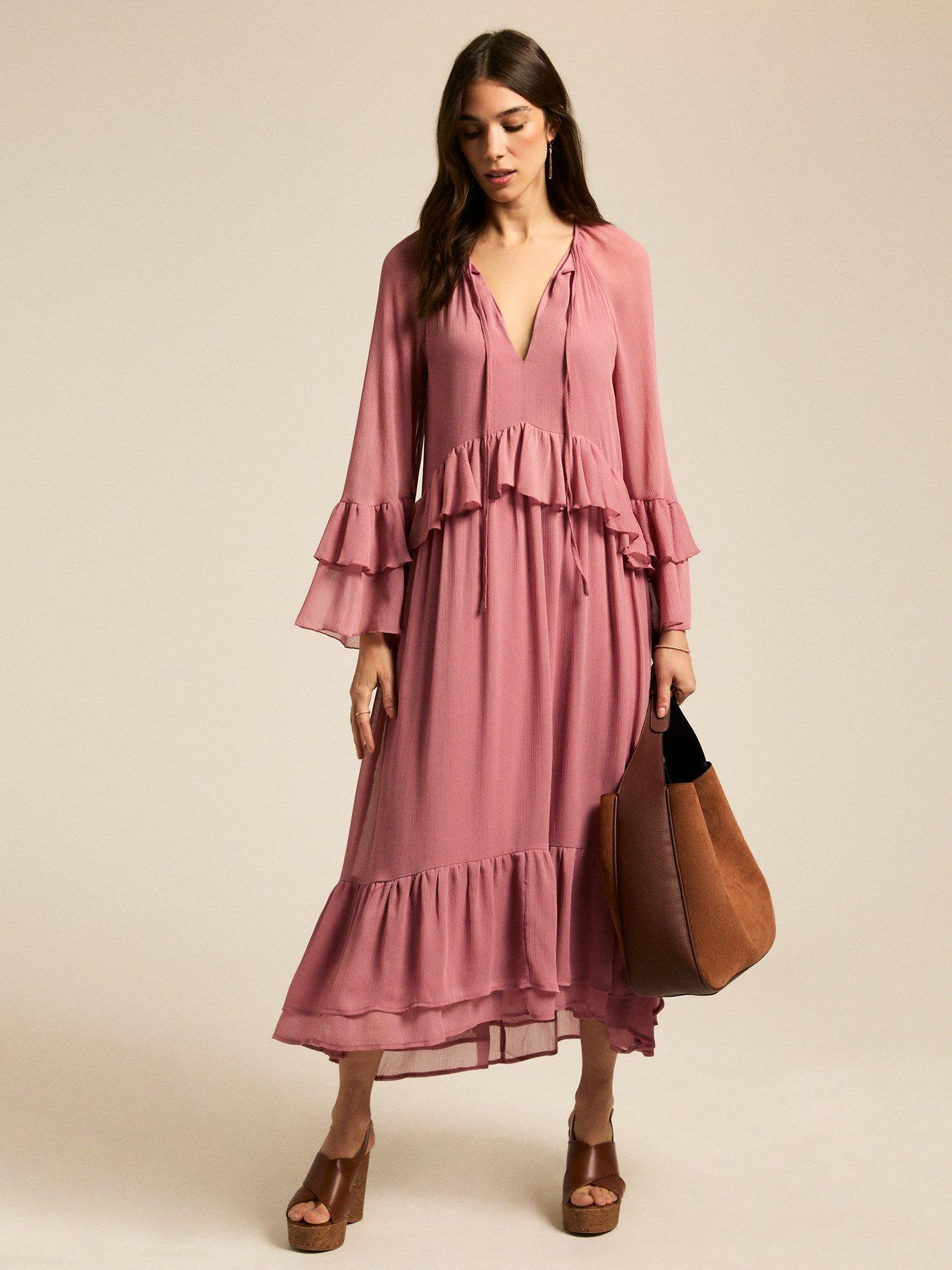 undefined Ruffle Trim Dress - Pink