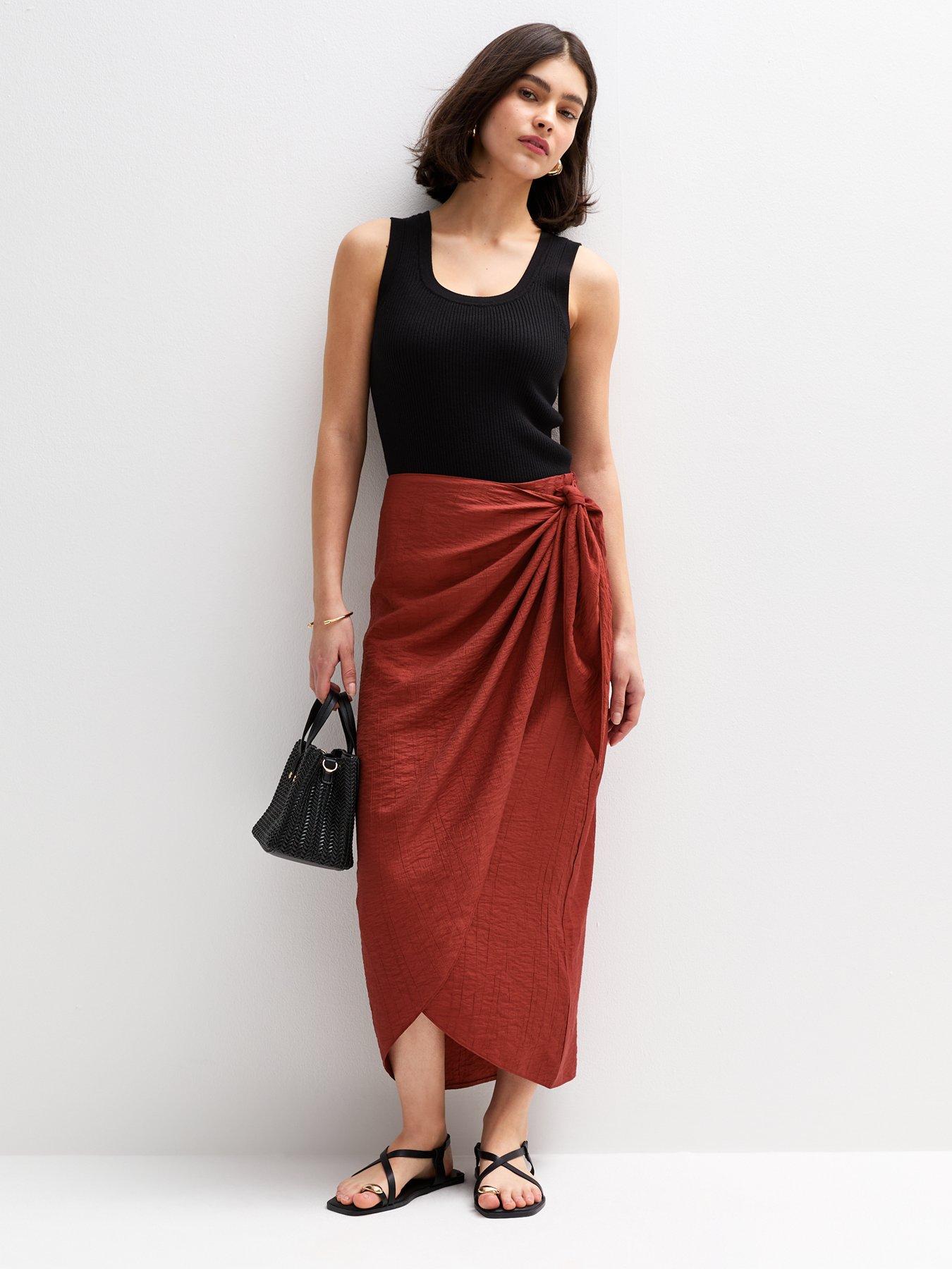 undefined Crinkled Sarong Midi Skirt - Dark Red
